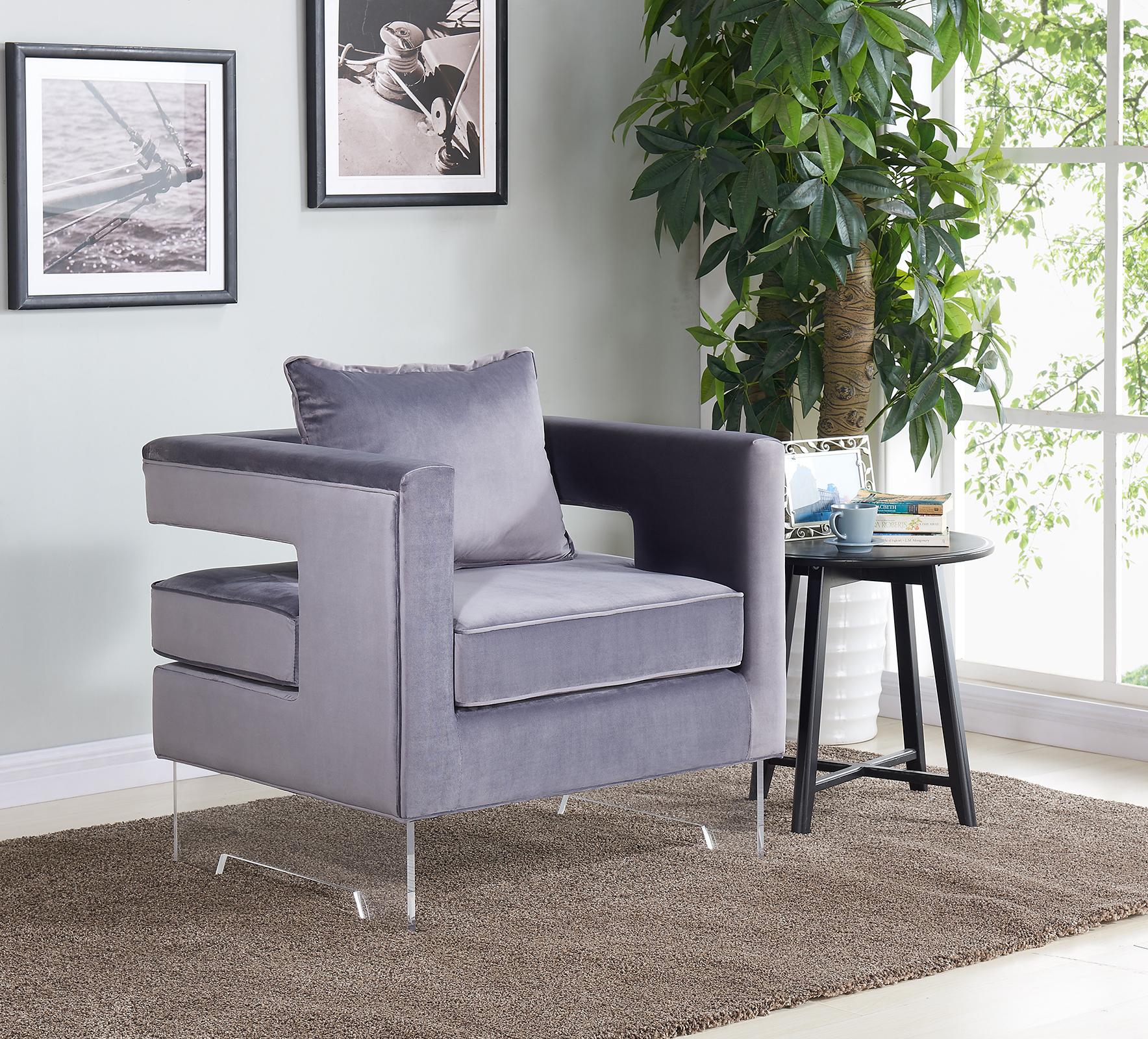 

    
Meridian Furniture Carson Contemporary Grey Velvet Acrylic Legs Accent Chair
