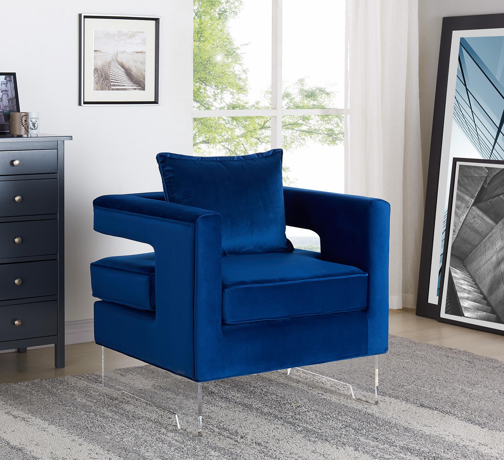 

    
Meridian Furniture Carson Contemporary Navy Velvet Acrylic Legs Accent Chair

