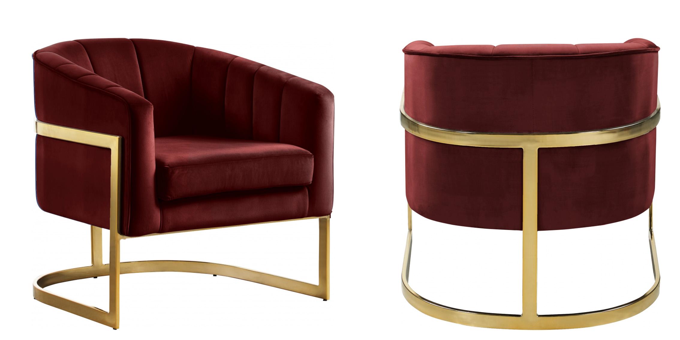 

    
Burgundy Velvet Gold Steel Base Chair Set 2Pcs  515Burg Carter Meridian Modern
