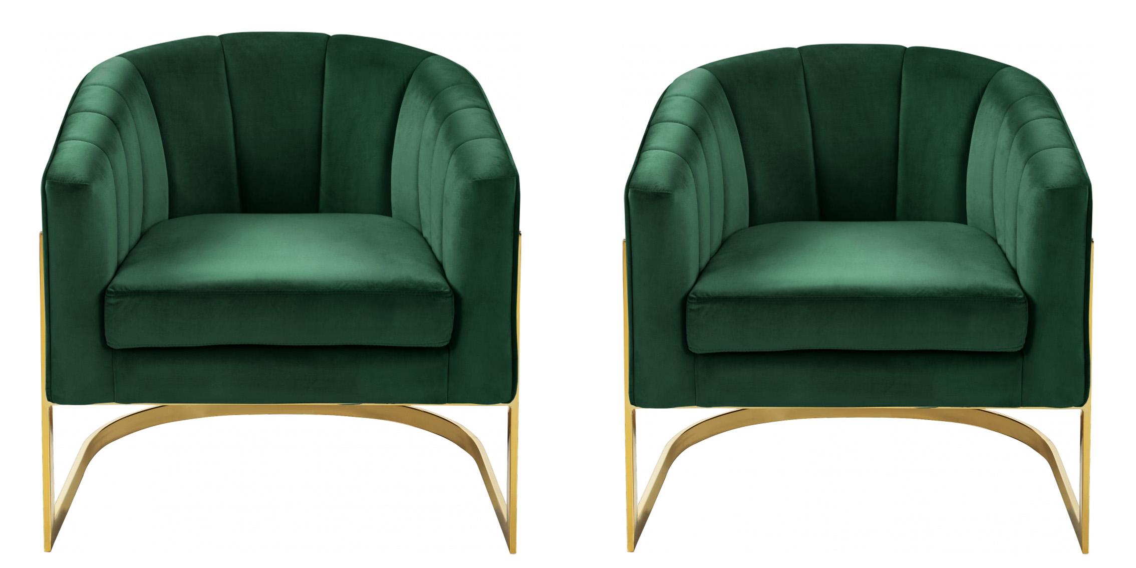 

    
Glam Green Velvet Gold Steel Base Chair Set 2Pcs 515Green Carter Meridian Modern

