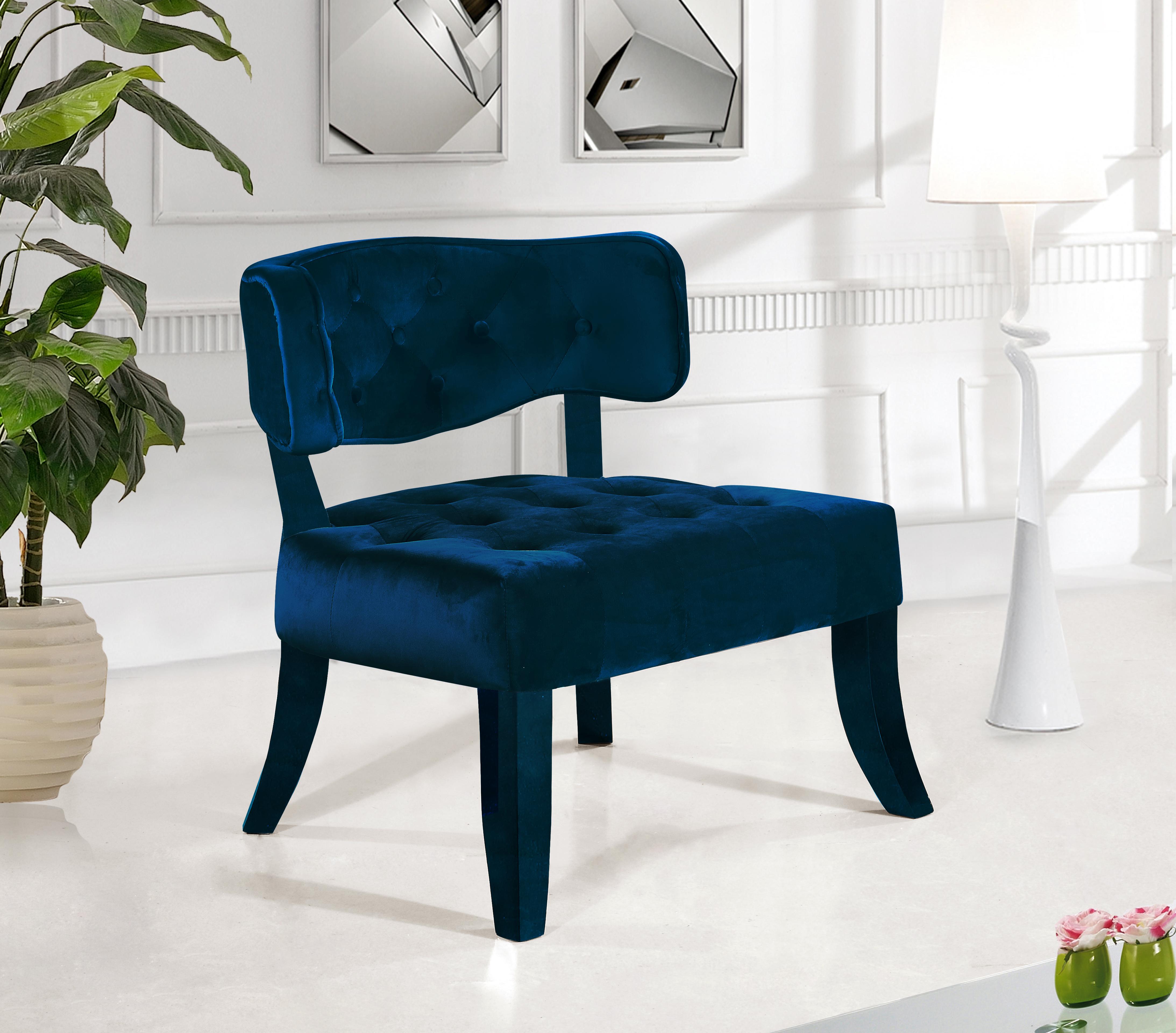 

    
Meridian Furniture Charlotte Modern Navy Blue Velvet Accent Chair (Set of 4)
