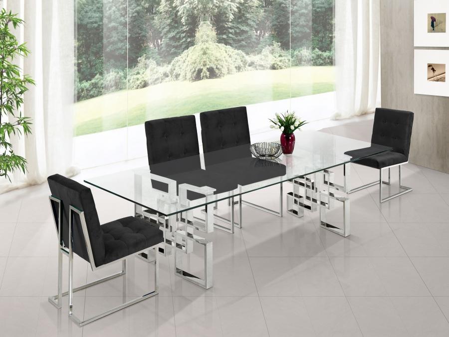 Contemporary Dining Table Set Alexis 731-T-731Black-C-Set-5 731-T-731Black-C-Set-5 in Chrome, Black Velvet