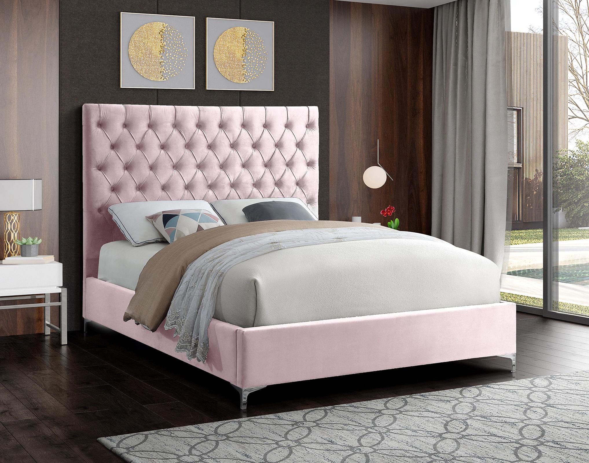 

    
Pink Velvet Deep Button Tufting King Bed CRUZ CruzPink-K Meridian Modern

