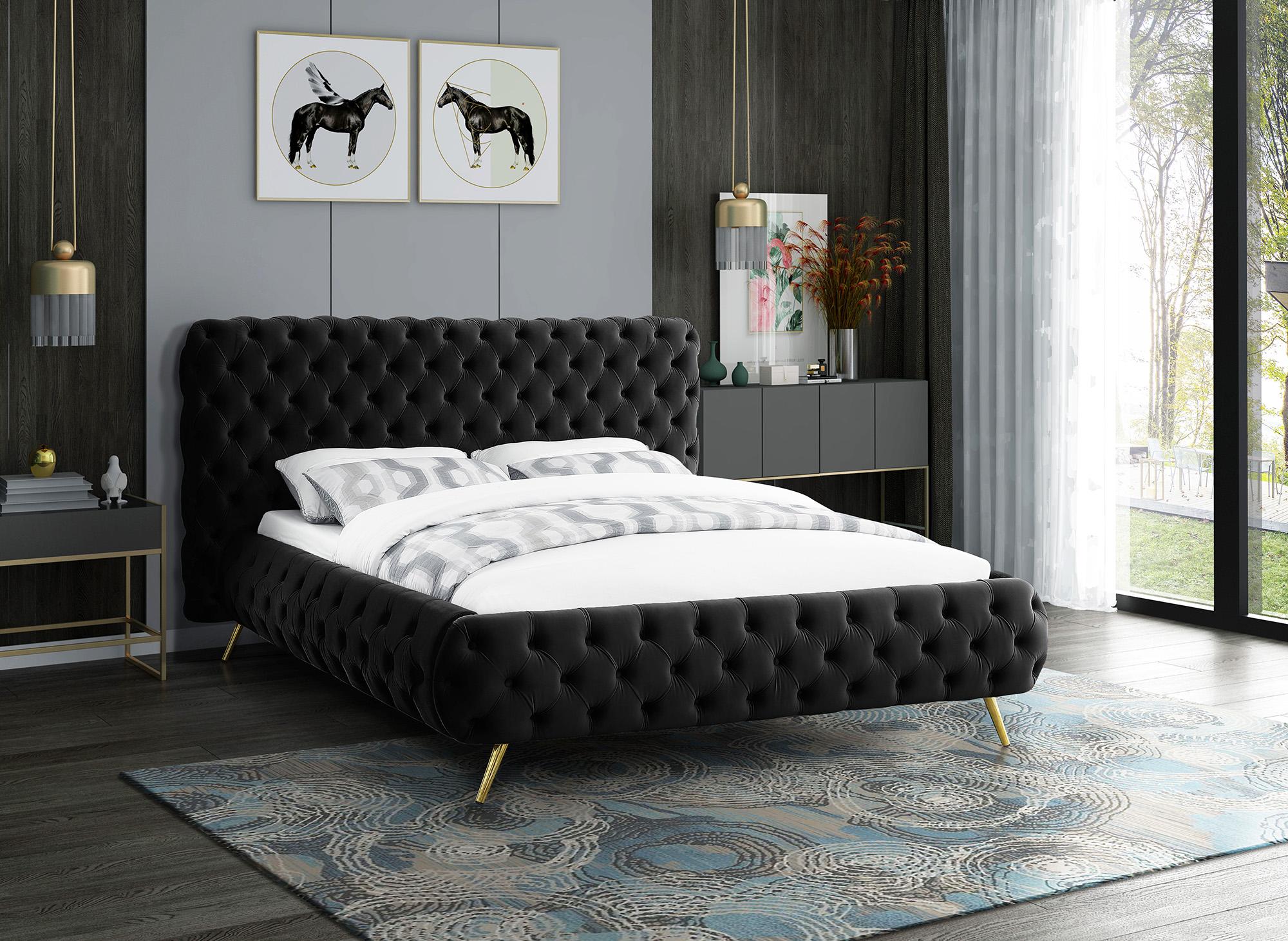 

    
Glam Black Velvet Button Tufted Queen Bed DELANO DelanoBlack-Q Meridian Modern
