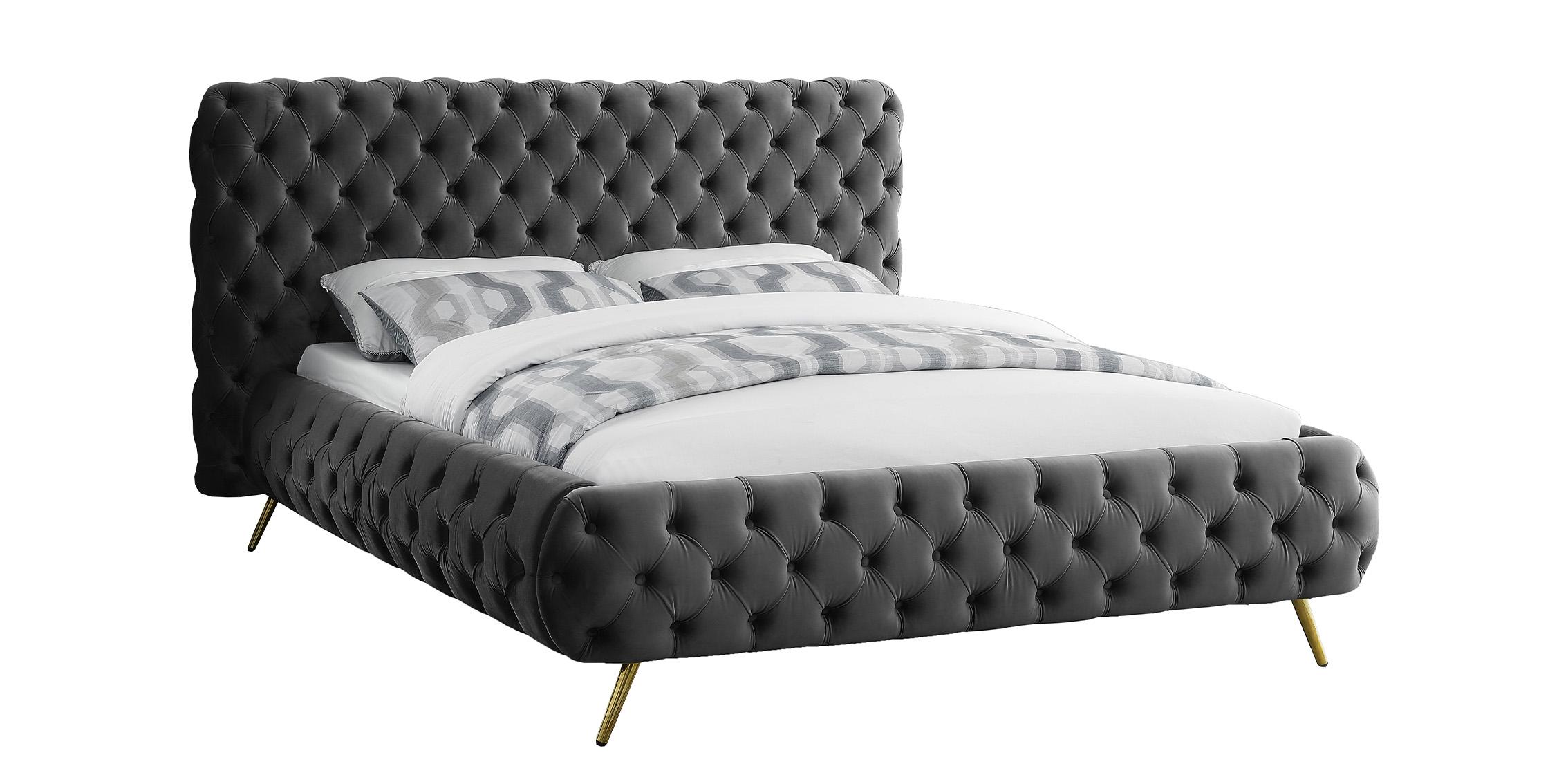 Contemporary, Modern Platform Bed DELANO DelanoGrey-Q DelanoGrey-Q in Gray Velvet