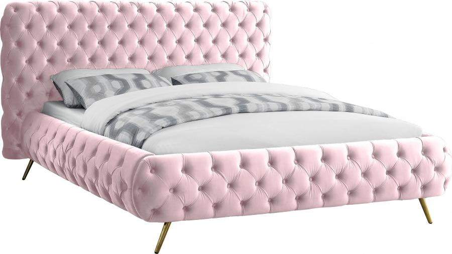 

    
Glam Pink Velvet Button Tufted King Bed DELANO DelanoPink-K Meridian Modern
