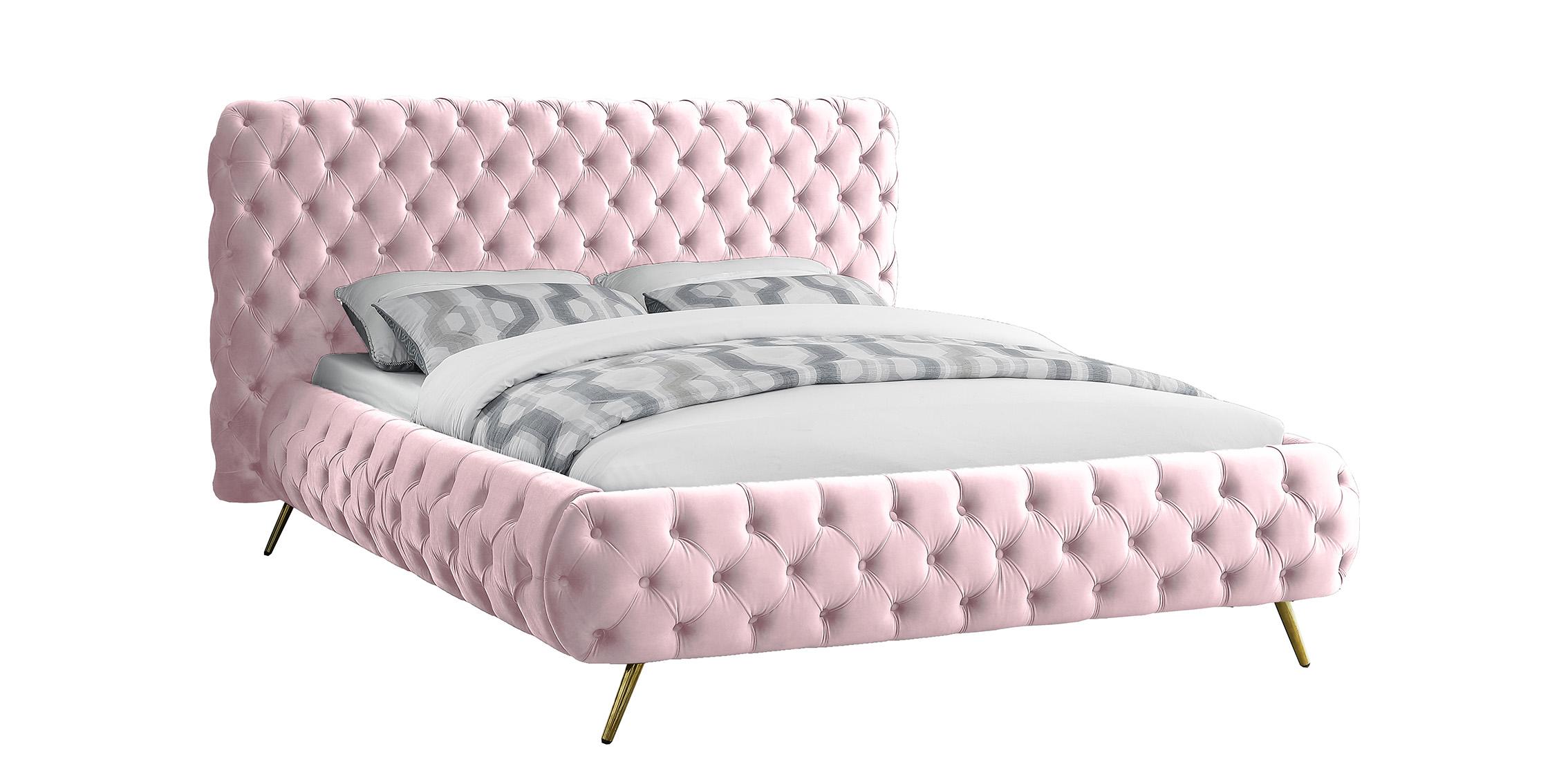 Contemporary, Modern Platform Bed DELANO DelanoPink-Q DelanoPink-Q in Pink Velvet