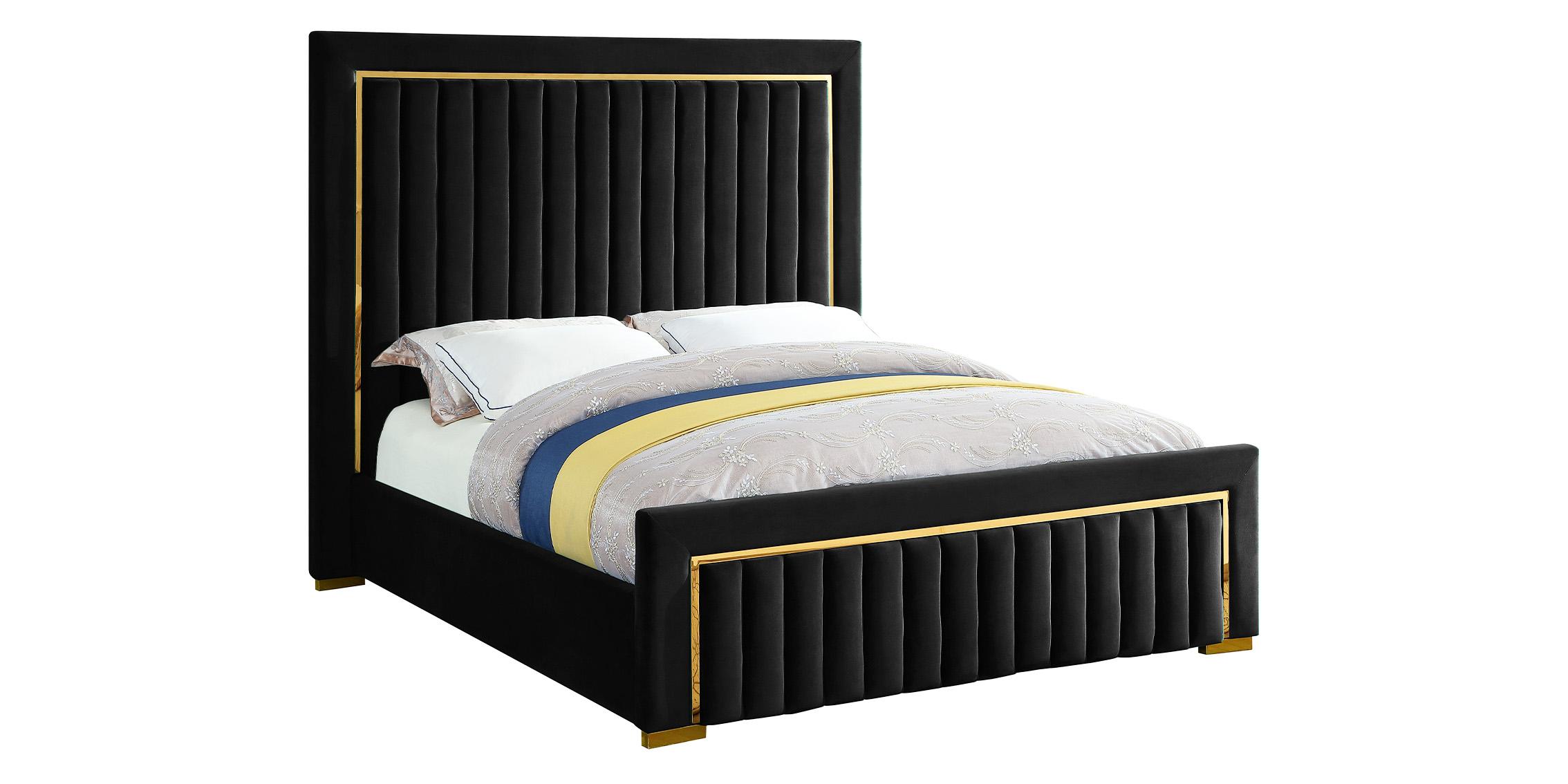 

    
Luxurious Black Velvet & Gold Metal King Bed DOLCE  Meridian Contemporary

