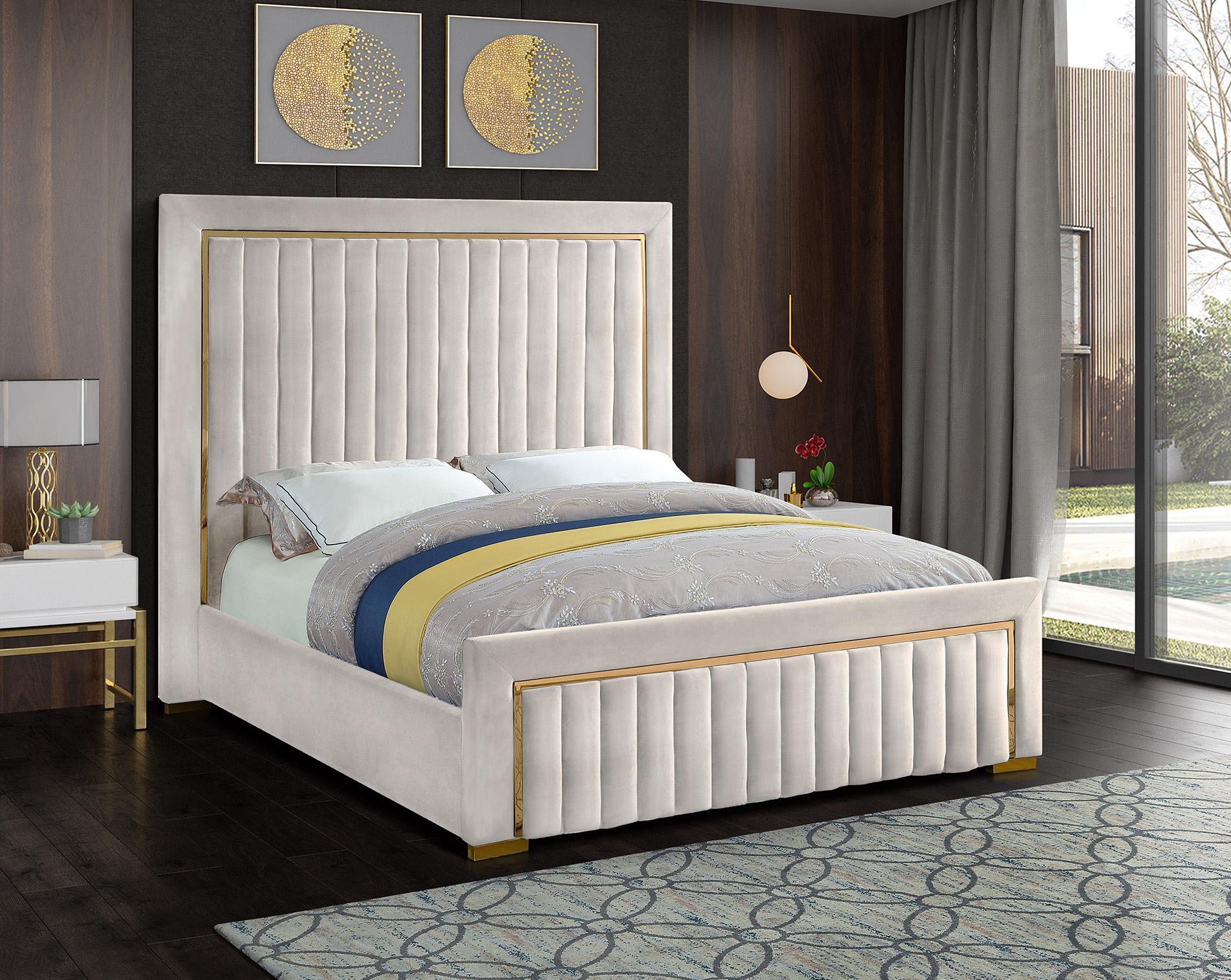 

    
Luxurious Cream Velvet & Gold Metal King Bed DOLCE Meridian Contemporary
