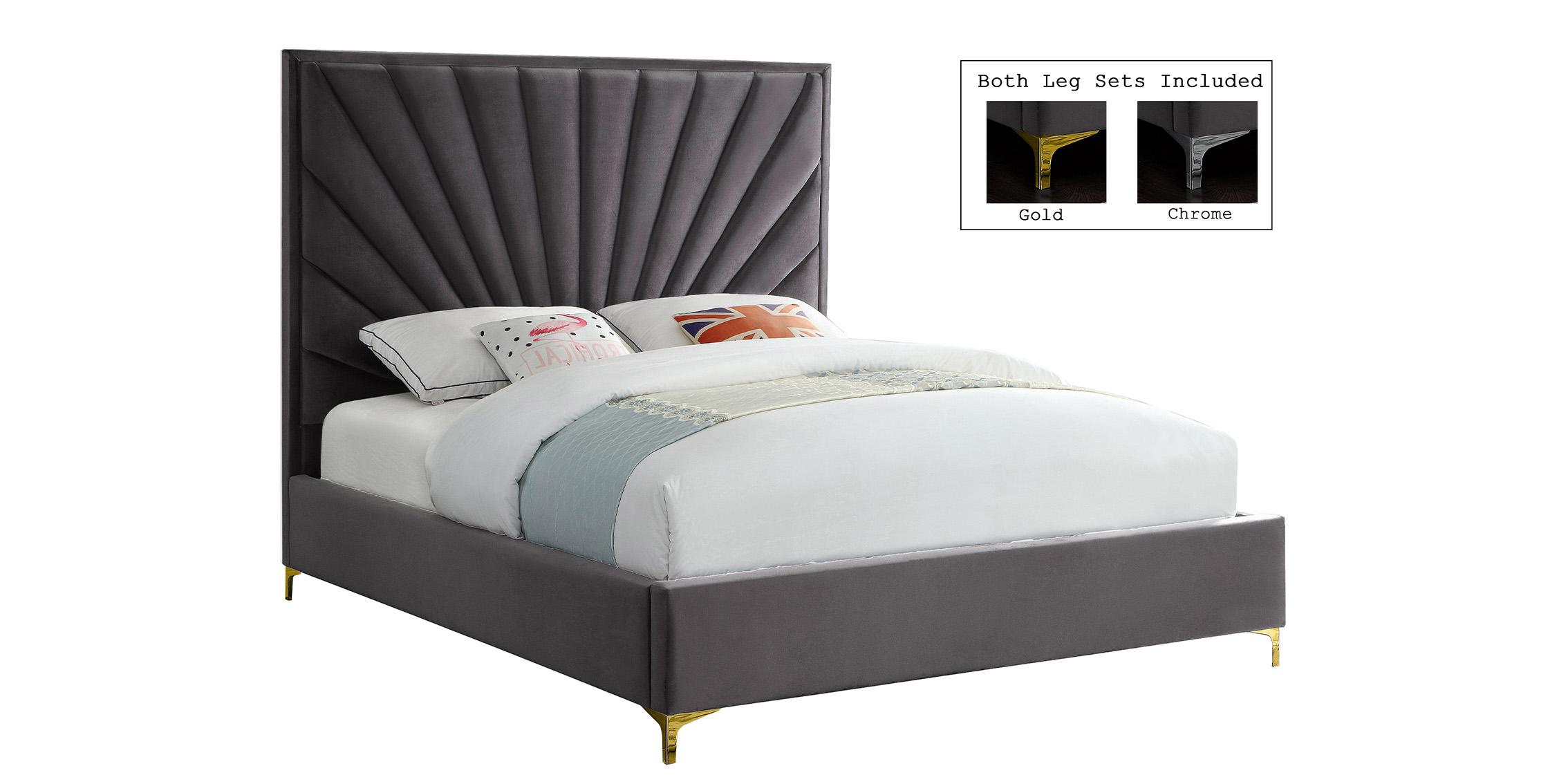 Contemporary, Modern Platform Bed ECLIPSE Grey-Q EclipseGrey-Q in Gray Velvet