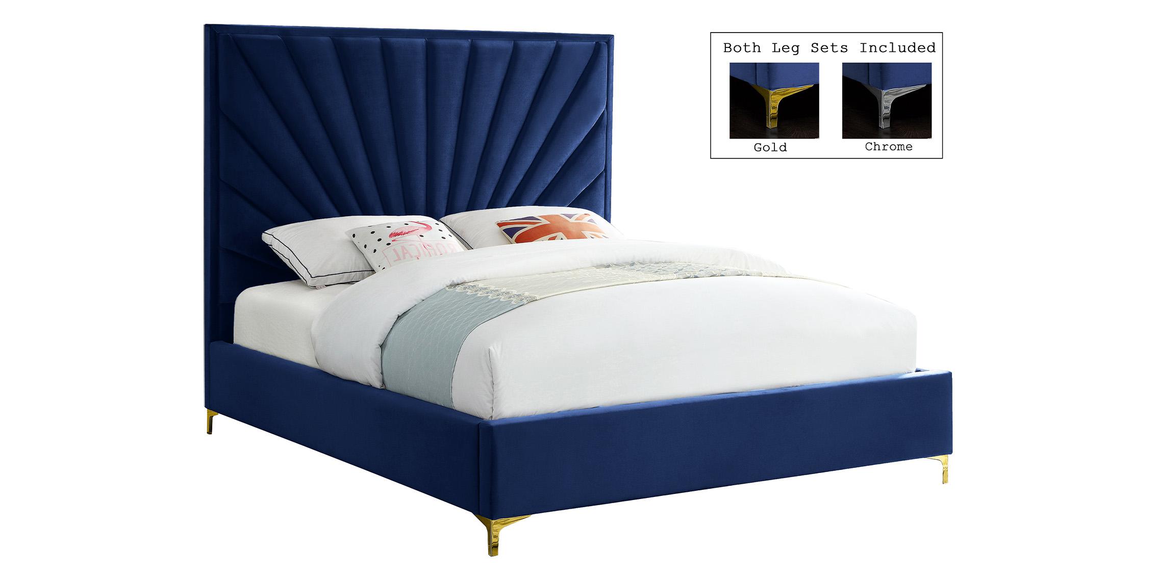 Contemporary, Modern Platform Bed ECLIPSE Navy-Q EclipseNavy-Q in Navy blue Velvet