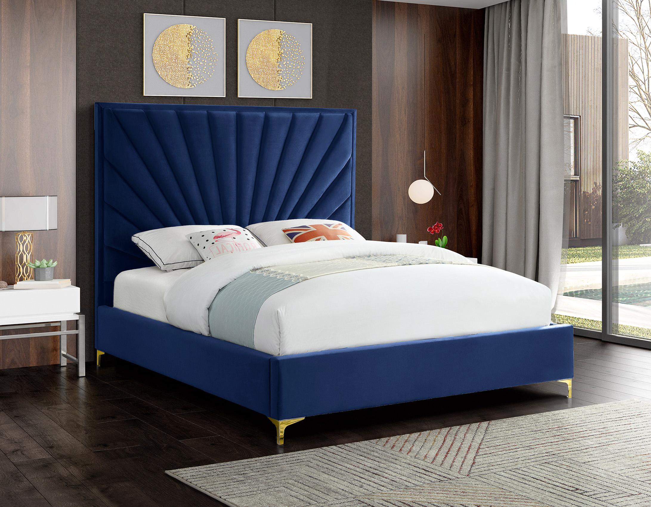 

    
Luxurious Navy Velvet Tufted Queen Bed ECLIPSE Meridian Contemporary Modern
