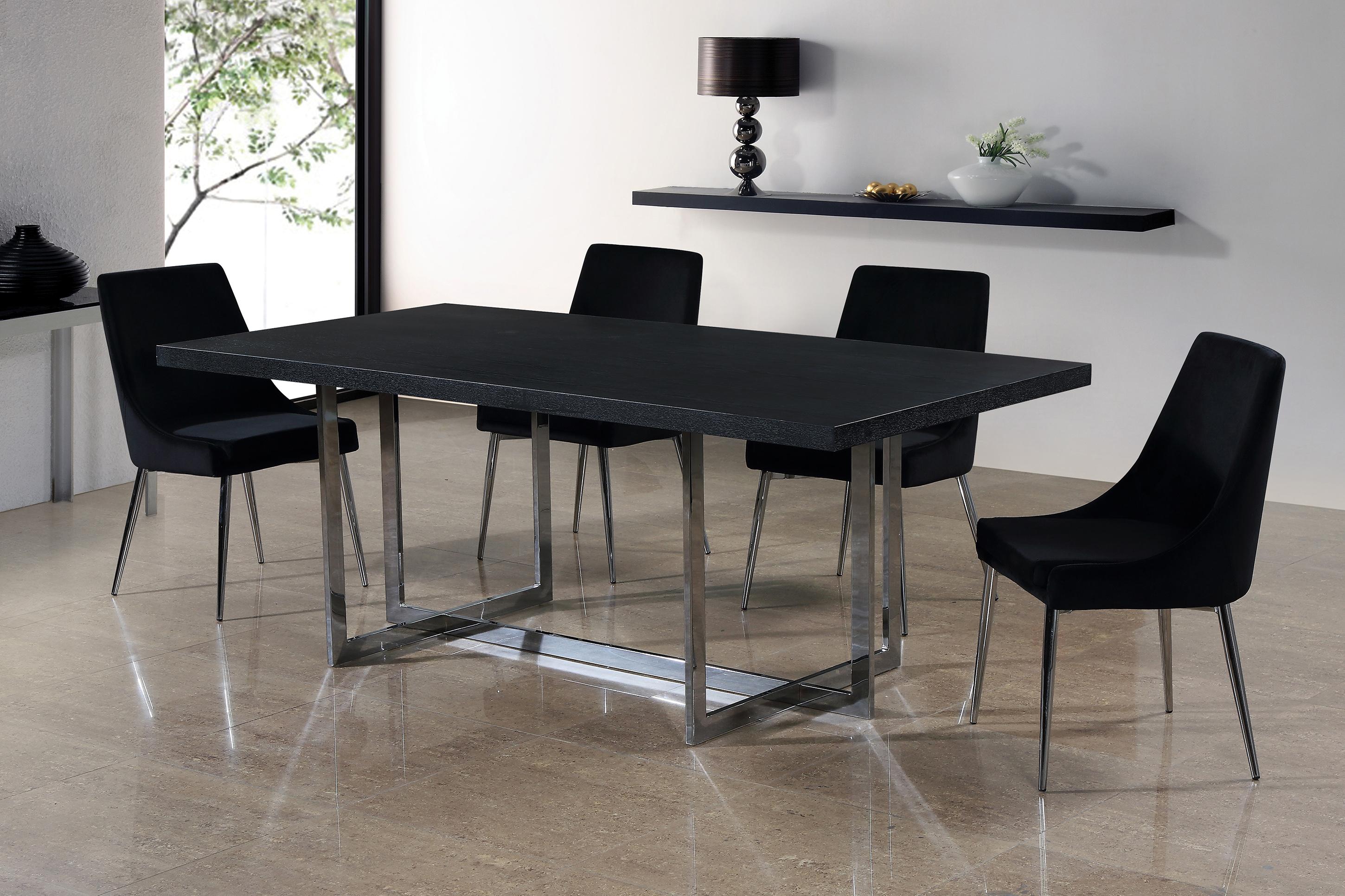 Contemporary, Modern Dining Table Set 738-T-784Black-C 738-T-784Black-C-set-7 in Chrome, Black Velvet
