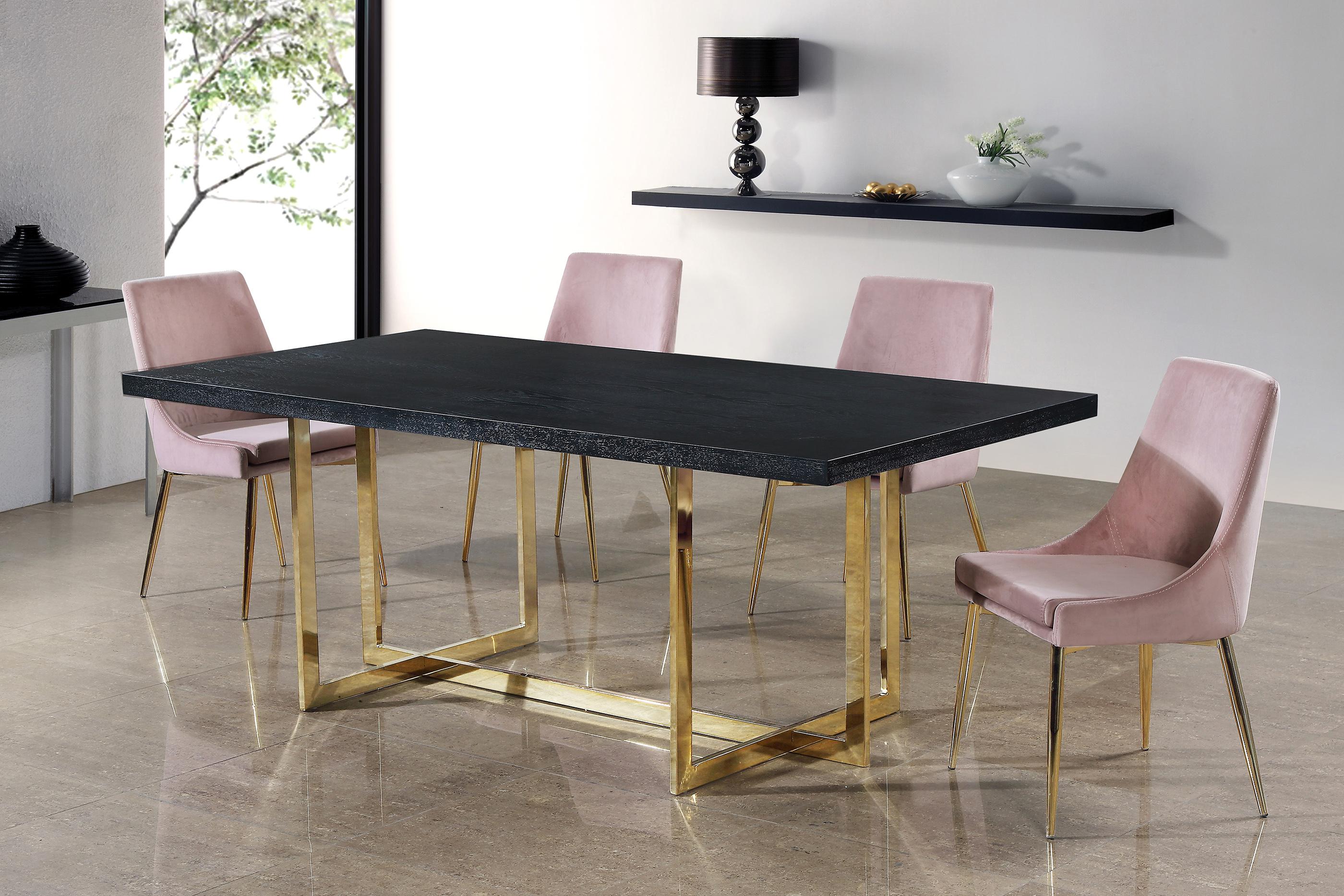 Contemporary, Modern Dining Table Set 739-T-783Pink-C 739-T-783Pink-C-Set-7 in Pink, Gold, Black Velvet