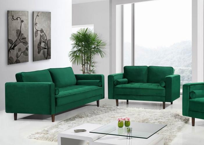 Traditional Sofa and Loveseat Set Emily 625 Green-Sofa Set-2 in Green Velvet