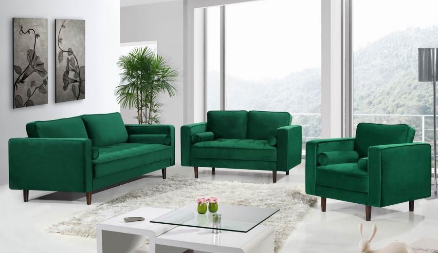 

    
Green Velvet Sofa Set 3Pcs Emily 625Green-S Meridian Contemporary Modern
