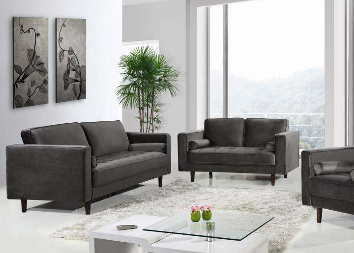 Contemporary, Modern Sofa Set Emily 625Grey-S-Set-2 625Grey-S-Set-2 in Gray Velvet