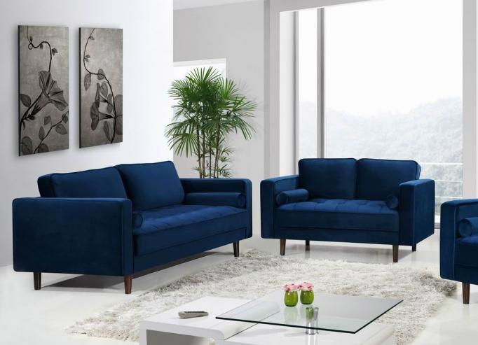 Contemporary, Modern Sofa Set Emily 625Navy-S-Set-2 625Navy-S-Set-2 in Navy blue Velvet