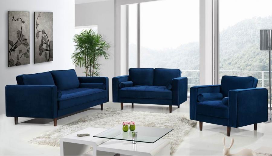Traditional Sofa Set Emily 625Navy-S-Set-3 625Navy-S-Set-3 in Navy blue Velvet