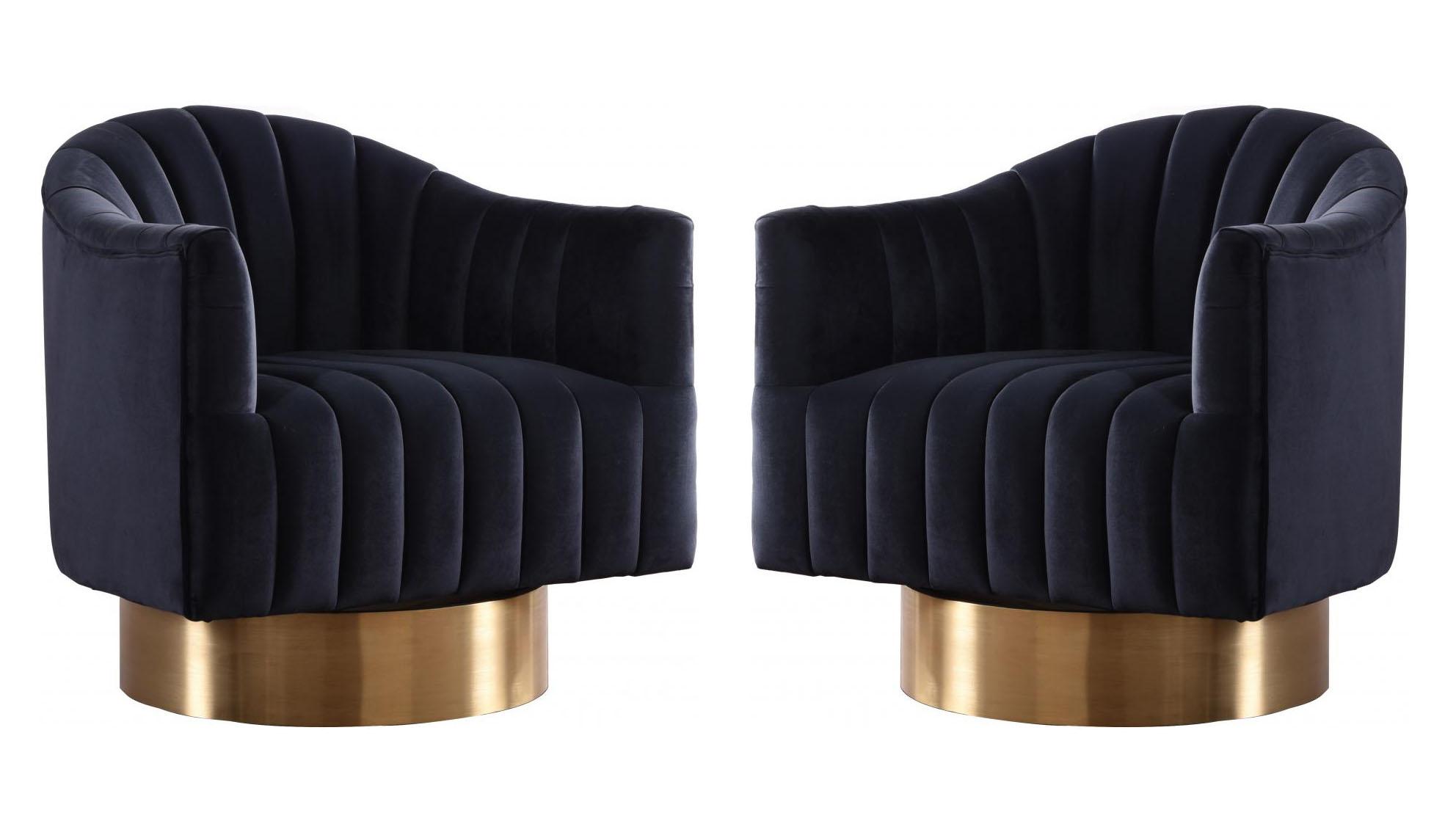 

    
Black Velvet & Gold Base Swivel Chair Set 2Pcs Farrah 520Black Meridian Modern
