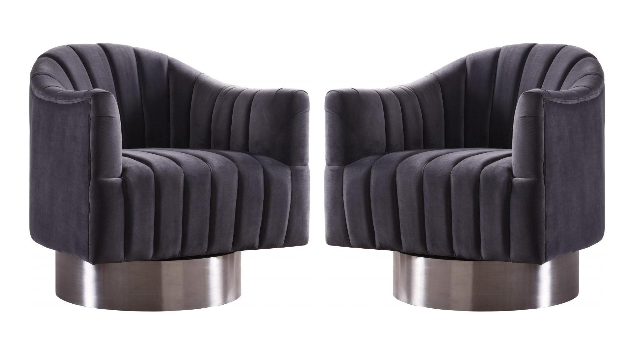 

    
Grey Velvet & Chrome Swivel Chair Farrah 519Grey Meridian Modern Classic
