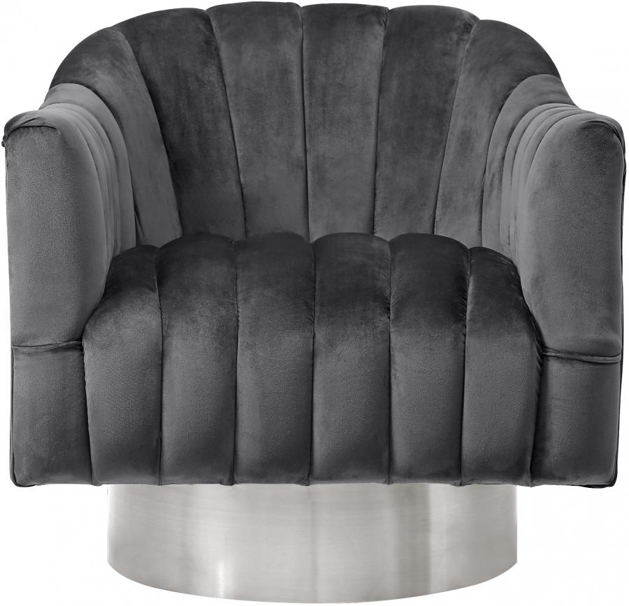 

    
Grey Velvet & Chrome Swivel Base Chair Farrah 519Grey Meridian Modern
