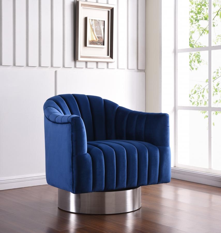 

    
Navy Velvet & Chrome Swivel Chair Farrah 519Navy Meridian Modern Classic
