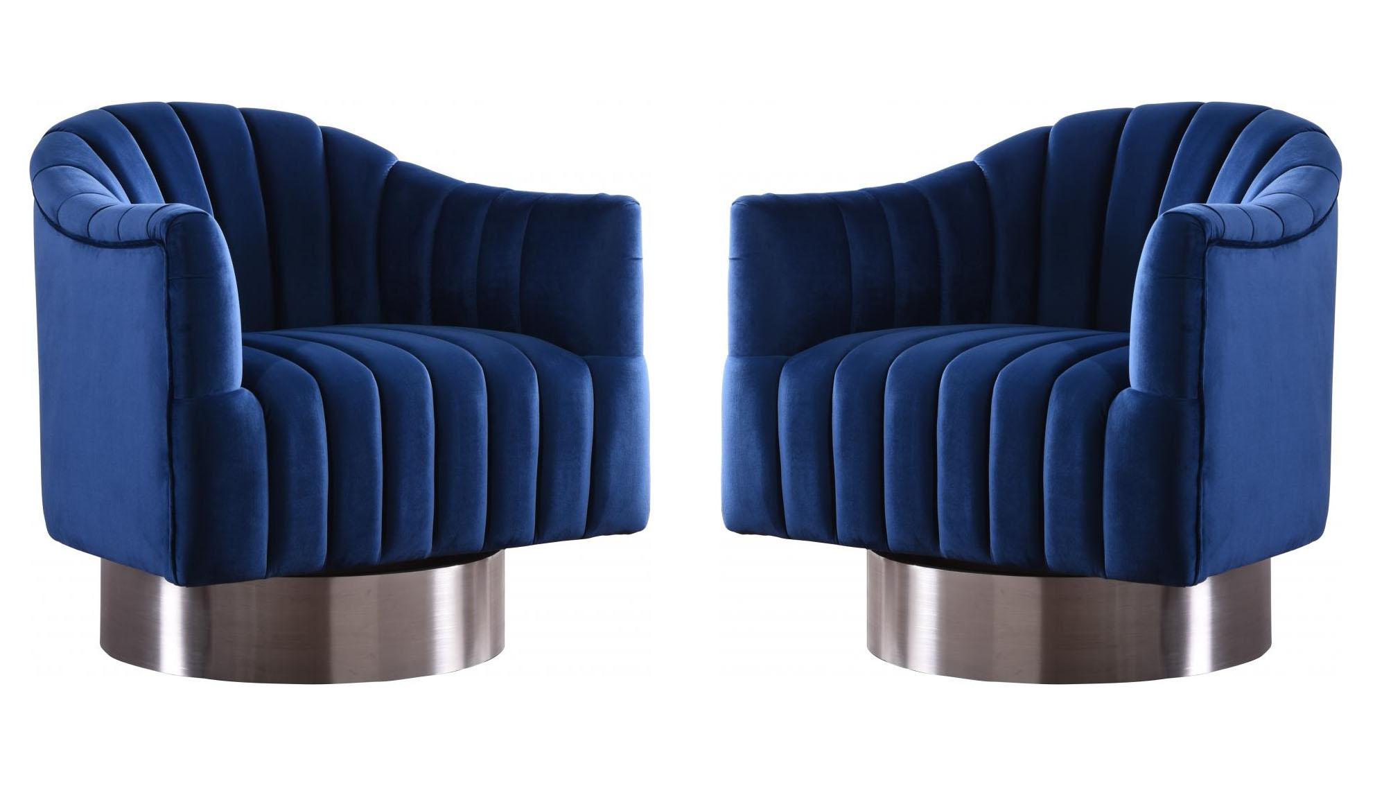 Modern, Classic Accent Chair Set Farrah 519Navy-Set-2 519Navy-Set-2 in Navy blue Velvet