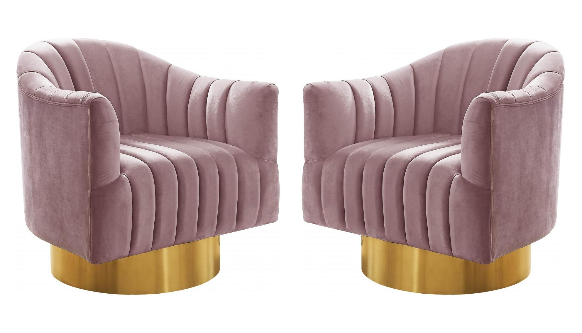 

    
Pink Velvet & Gold Base Swivel Chair Set 2Pcs Farrah 520Pink Meridian Modern
