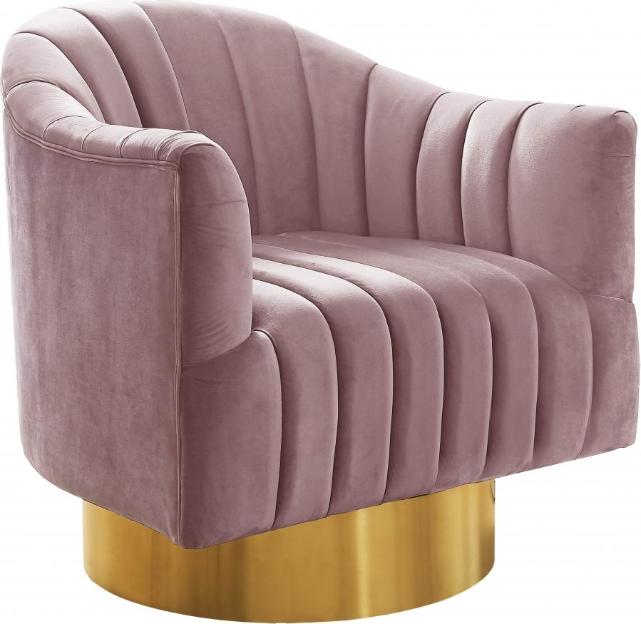 

    
Pink Velvet & Gold Base Swivel Chair Farrah 520Pink Meridian Contemporary
