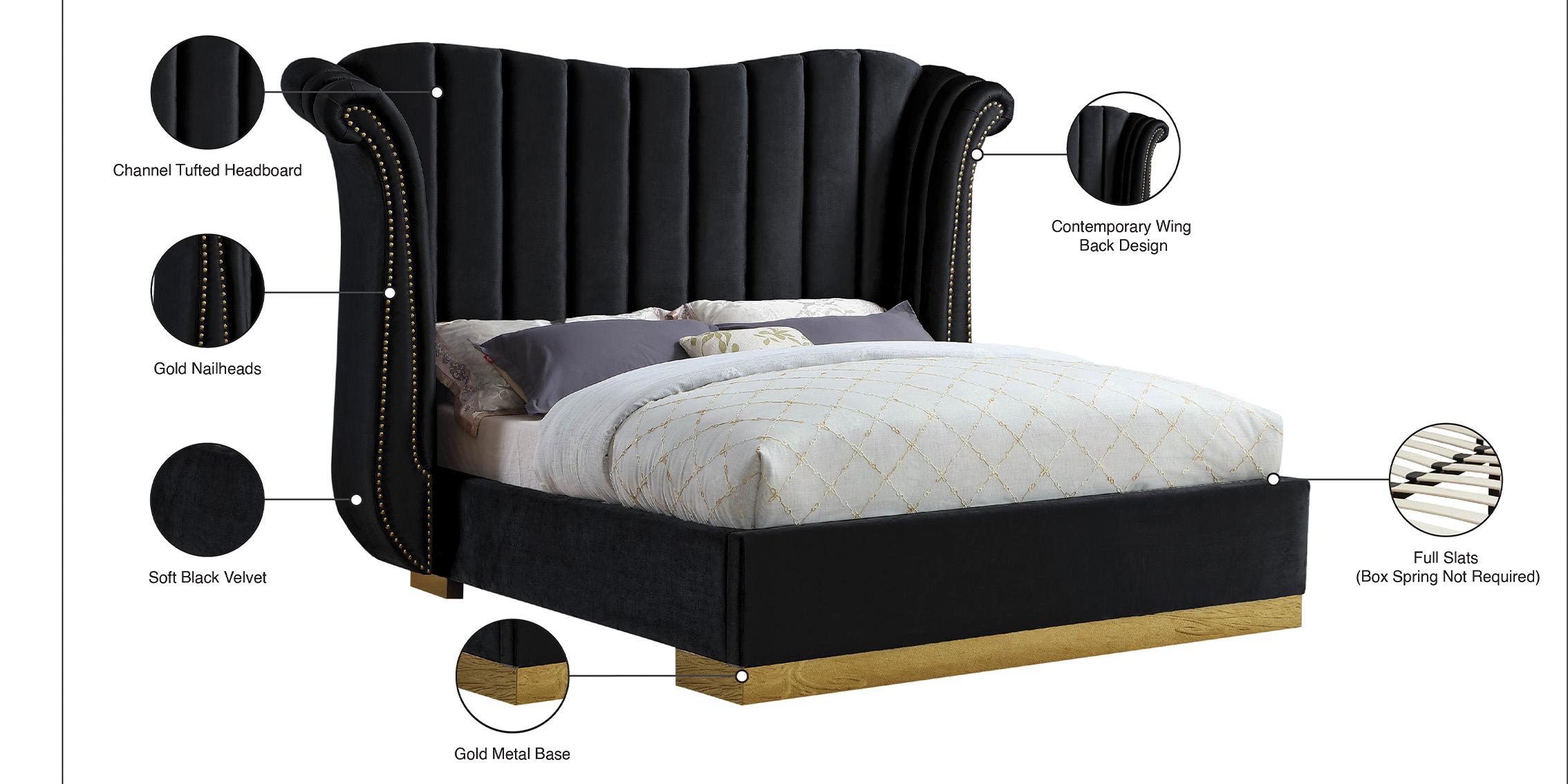 

        
Meridian Furniture FLORA Black-K Platform Bed Gold/Black Velvet 704831400199
