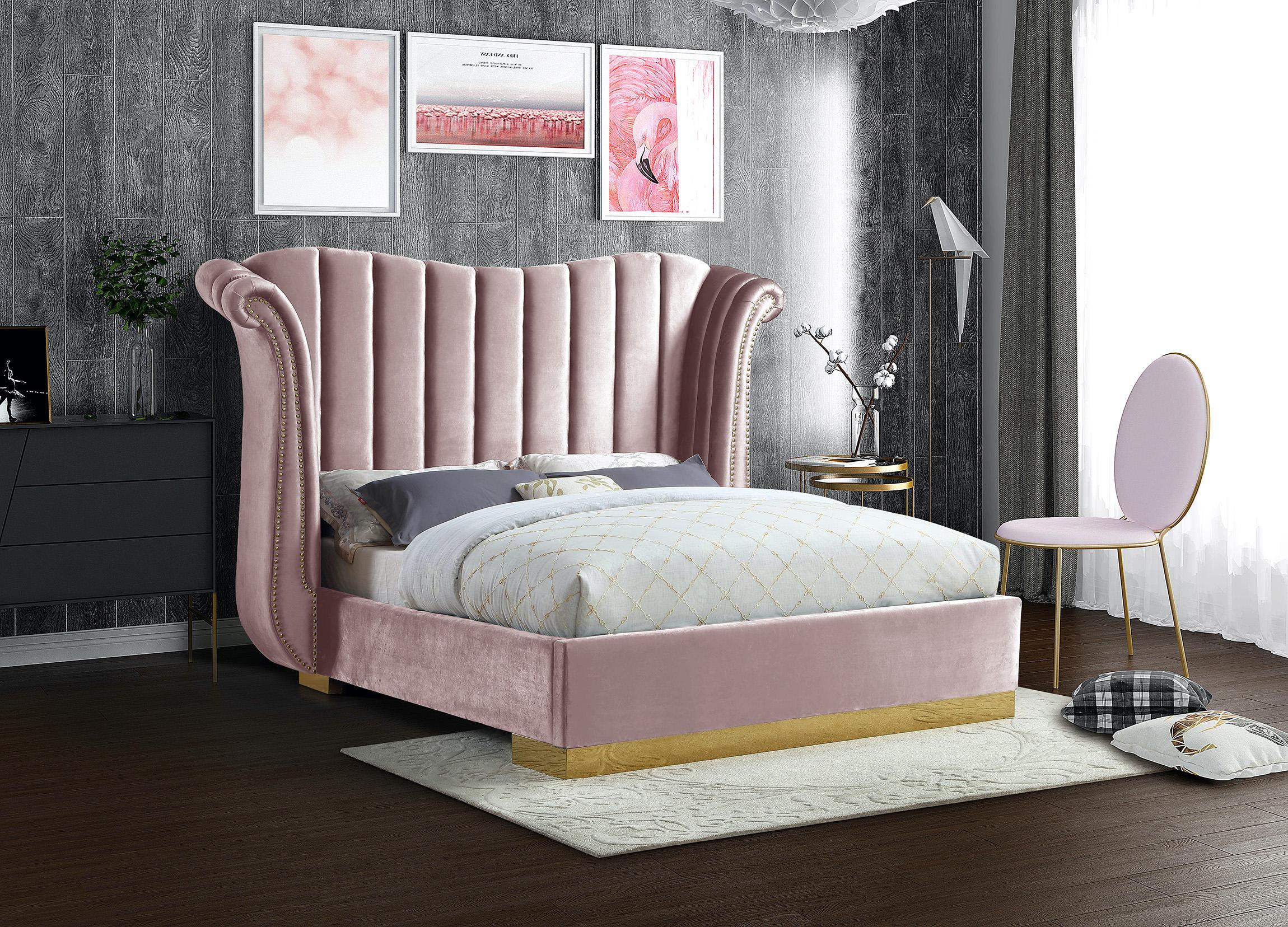 

    
Glam Pink Velvet & Gold Queen Bed FLORA FloraPink-Q Meridian Contemporary Modern
