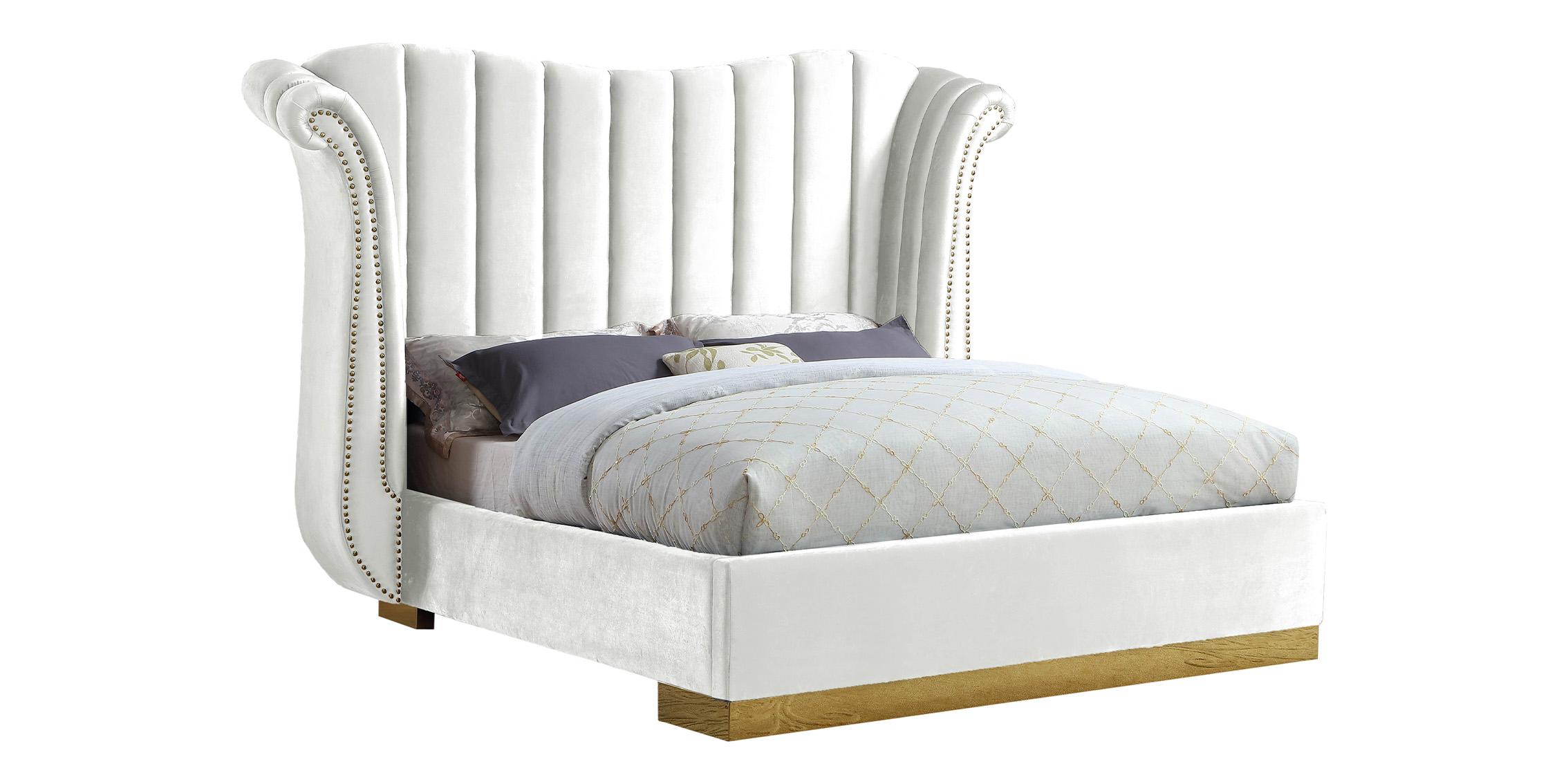 

    
Glam White Velvet & Gold Queen Bed FLORA FloraWhite-Q Meridian Contemporary

