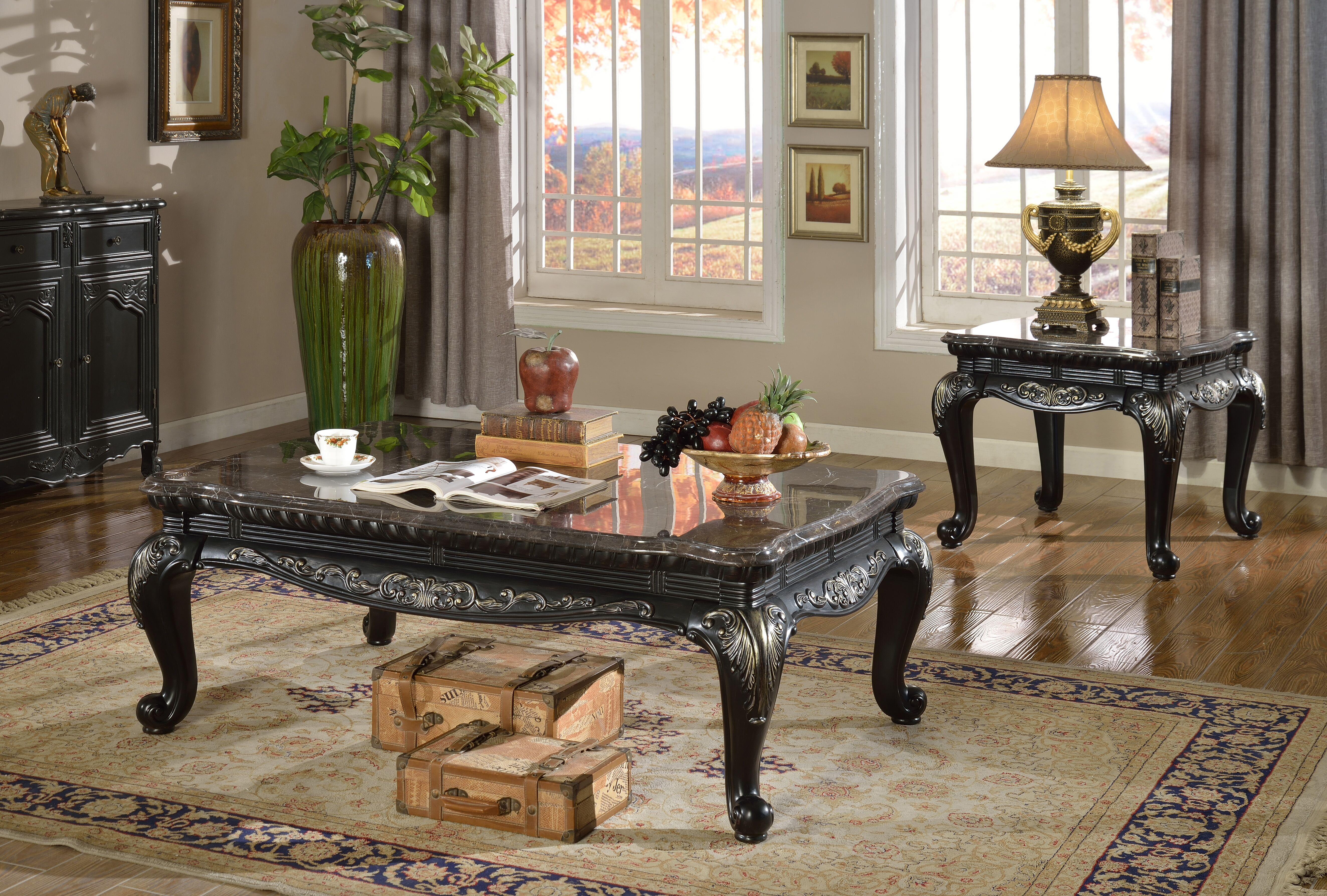 

    
Meridian Furniture 218 Florence Black Marble Top Coffee & End Tables Set Table Traditional
