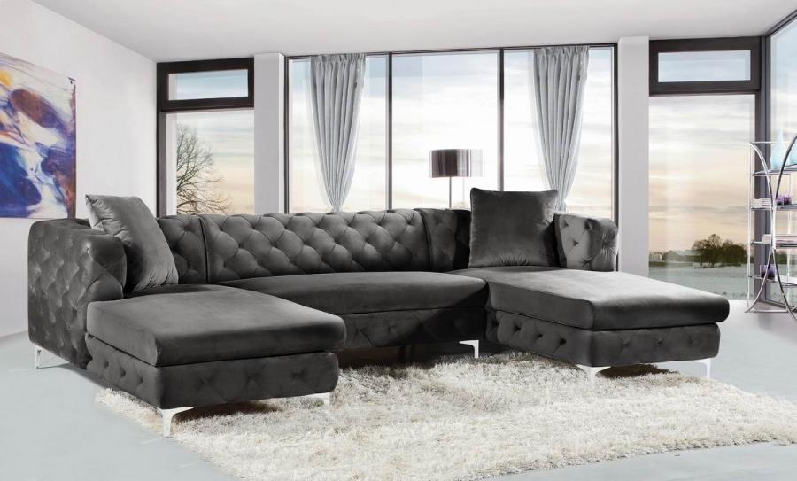 Contemporary, Modern Sectional Sofa Gail 664Grey 664Grey-Sectional in Gray Velvet