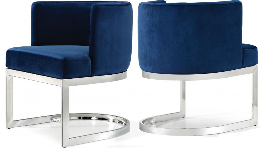 Contemporary, Modern Dining Chair Set Gianna 734Navy-C 734Navy-C-Set-2 in Chrome, Blue Velvet