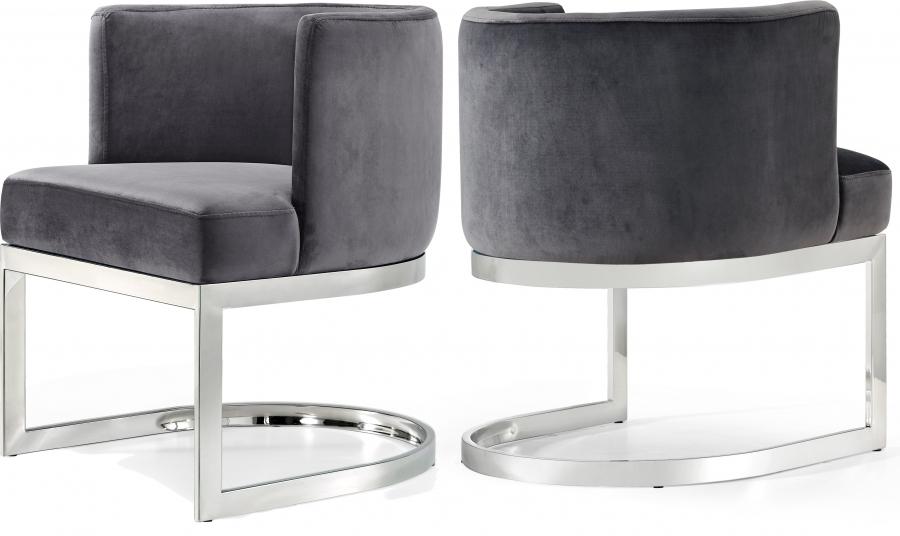 Contemporary, Modern Dining Chair Set Gianna 734Grey-C 734Grey-C-Set-2 in Chrome, Gray Velvet