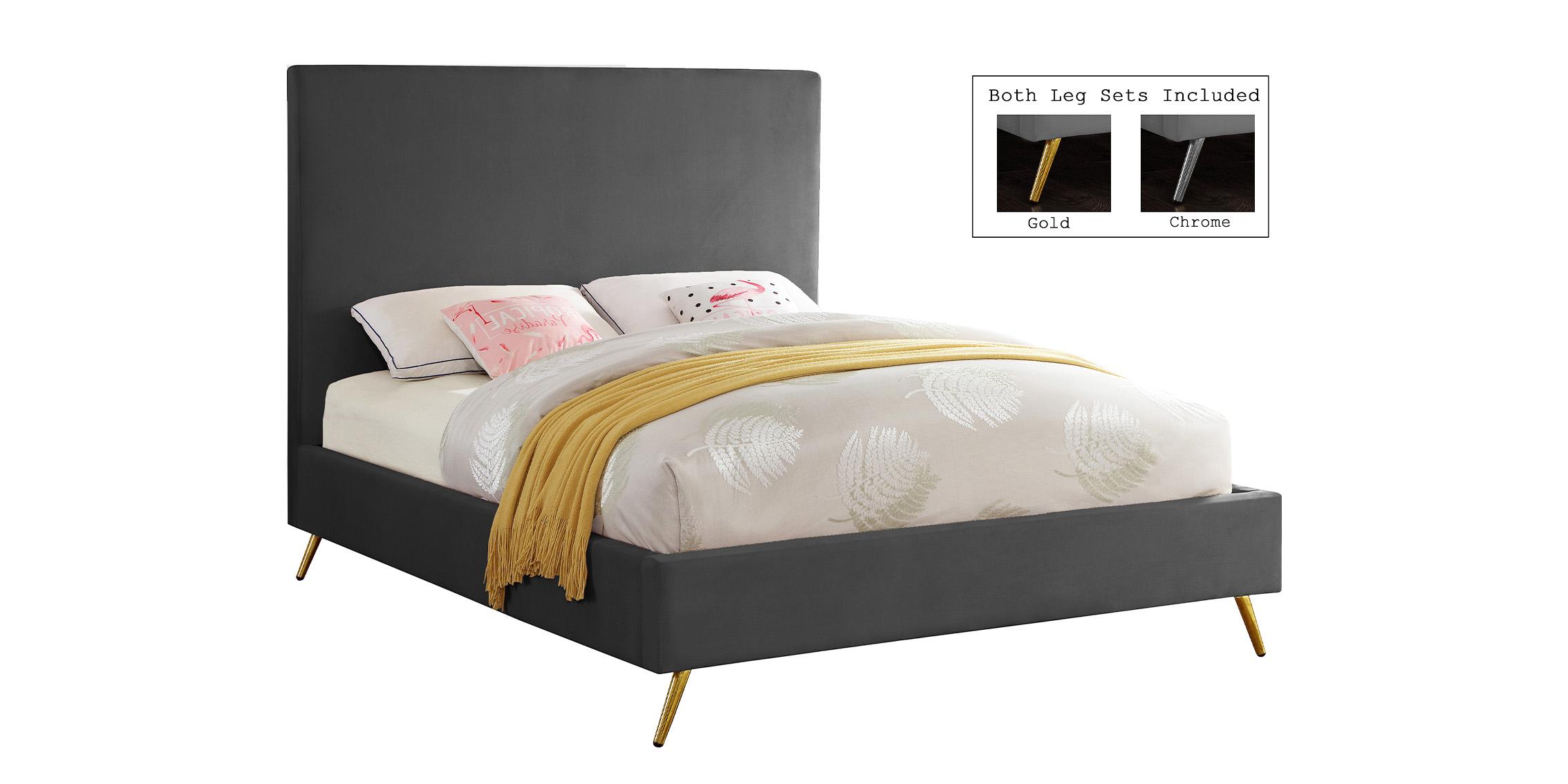 Contemporary, Modern Platform Bed JASMINE Grey-K JasmineGrey-K in Gray Velvet