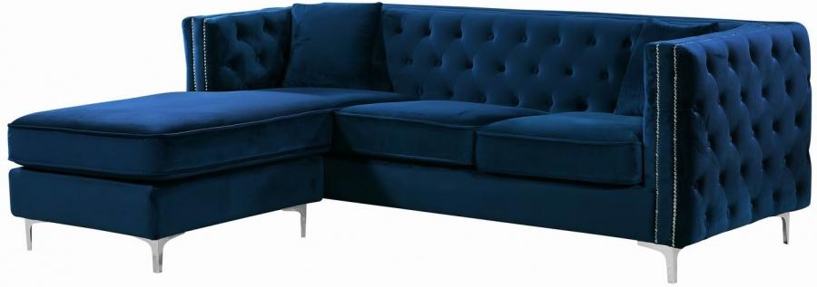 

    
Meridian Furniture 668 Jesse Modern Navy Blue Velvet Reversible Sectional
