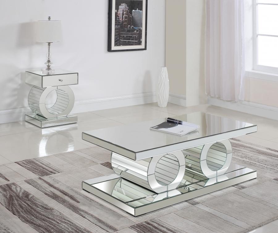 Contemporary, Modern Coffee Table Set Jocelyn 227-C-Set-2 227-C-Set-2 in Chrome, Clear Mirrored