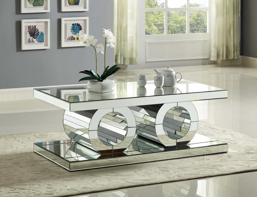 

    
Mirrored Glass Coffee Table Jocelyn 227-C Meridian Contemporary Modern
