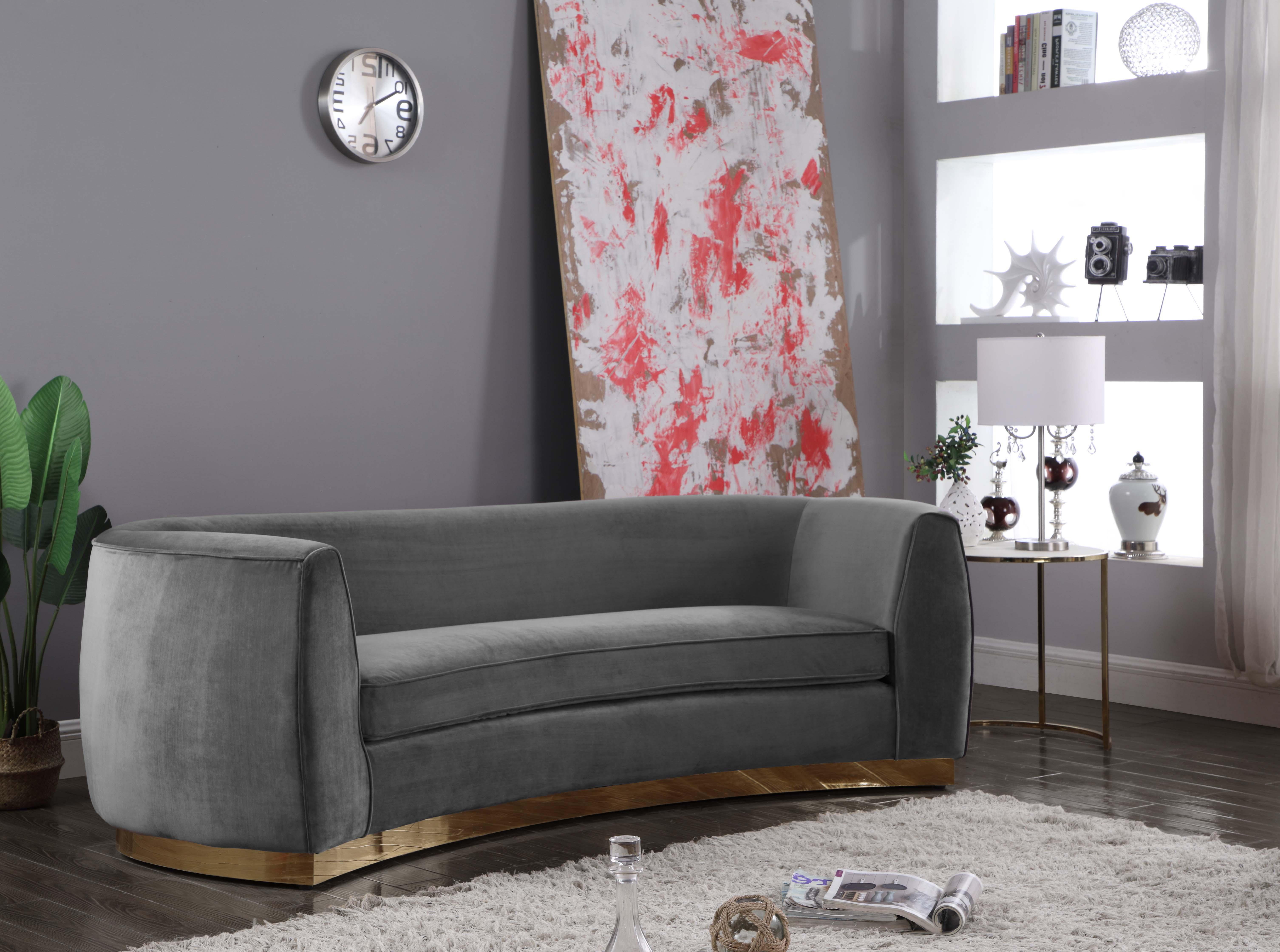 

    
Glam Grey Velvet Curved Back Sofa Julian 620Grey-S Meridian Modern Contemporary
