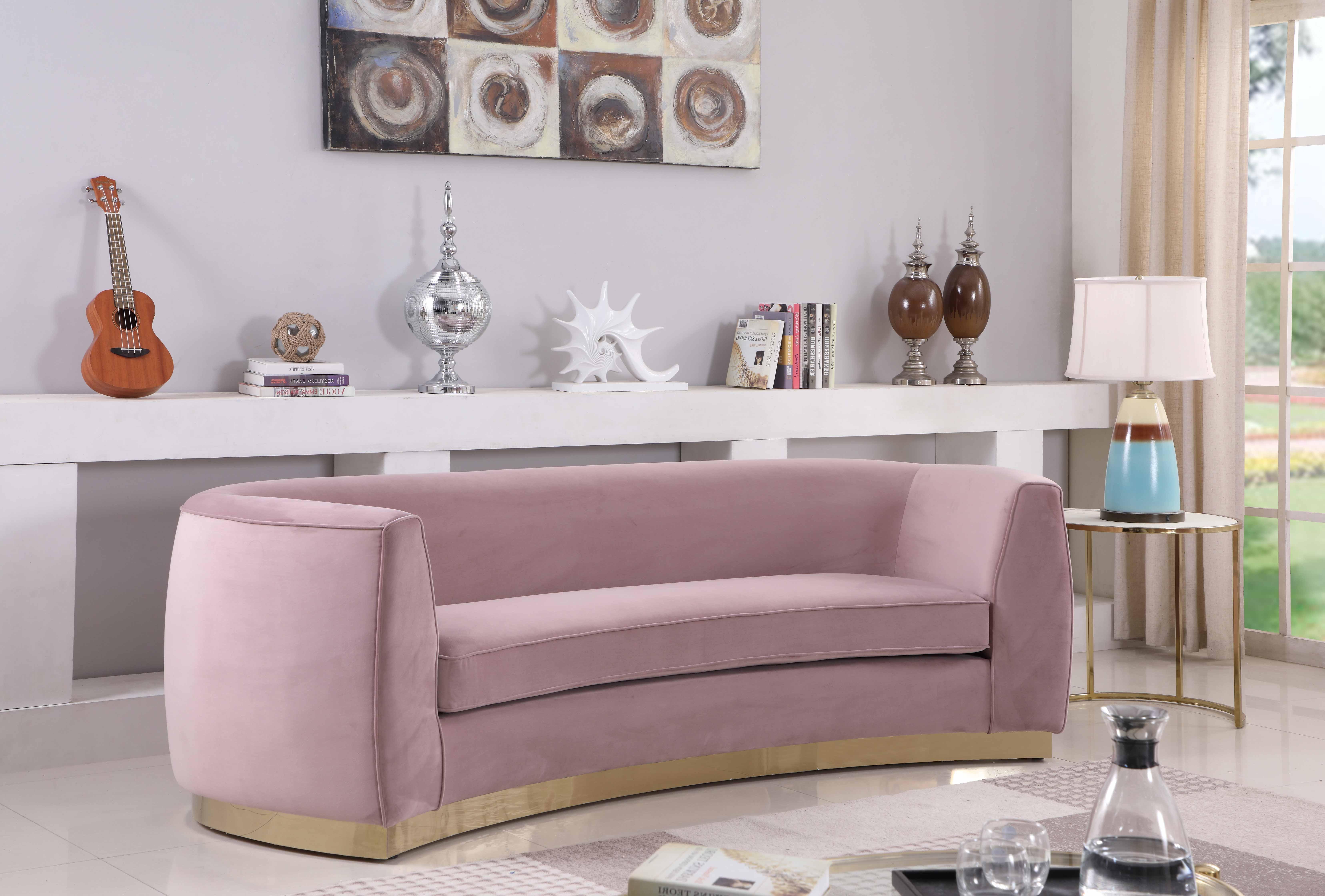 

    
Glam Pink Velvet Curved Back Sofa Julian 620Pink-S Meridian Contemporary Modern
