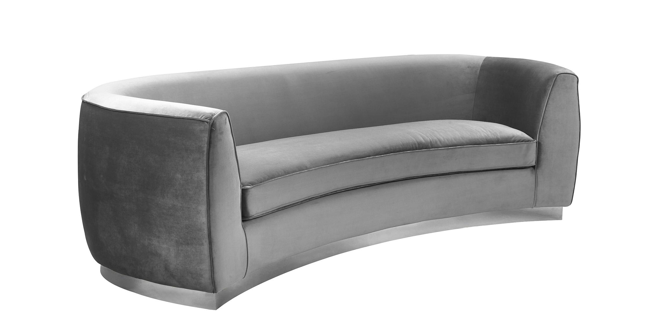 

    
Glam Grey Velvet Curved Back Sofa Julian 621Grey-S Meridian Contemporary Modern
