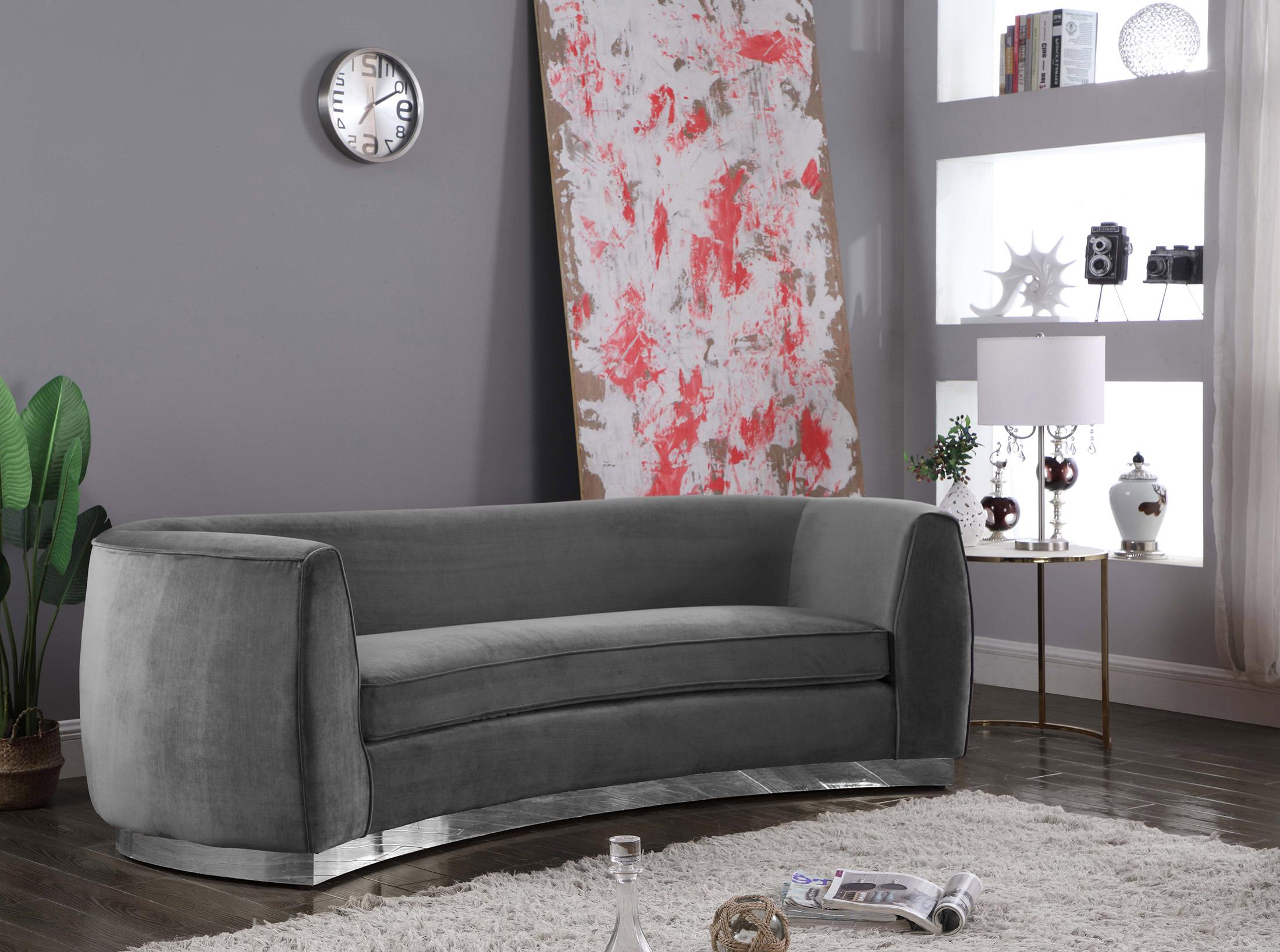 

    
Glam Grey Velvet Curved Back Sofa Julian 621Grey-S Meridian Contemporary Modern
