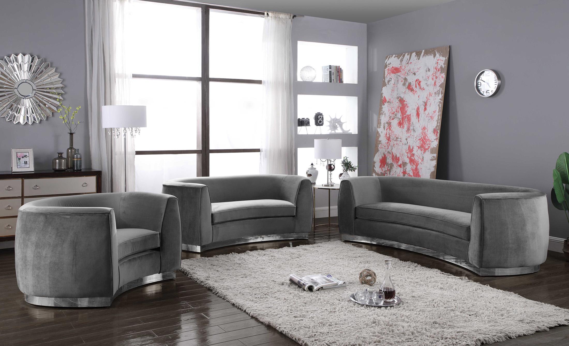 

    
Glam Grey Velvet Sofa Set 3Pcs Julian 621Grey-S Meridian Contemporary Modern
