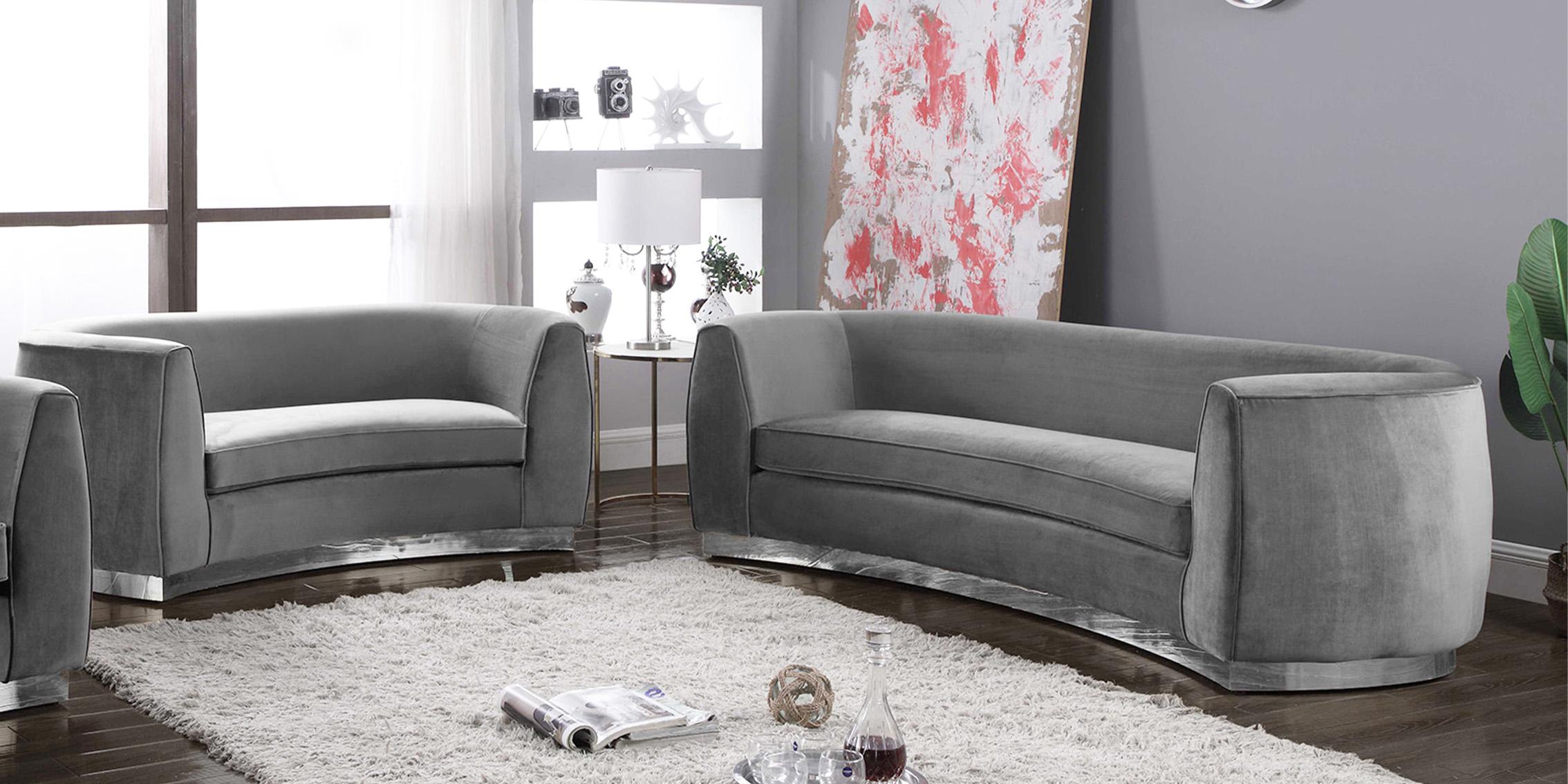 

    
Glam Grey Velvet Sofa Set 2Pcs Julian 621Grey-S Meridian Contemporary Modern
