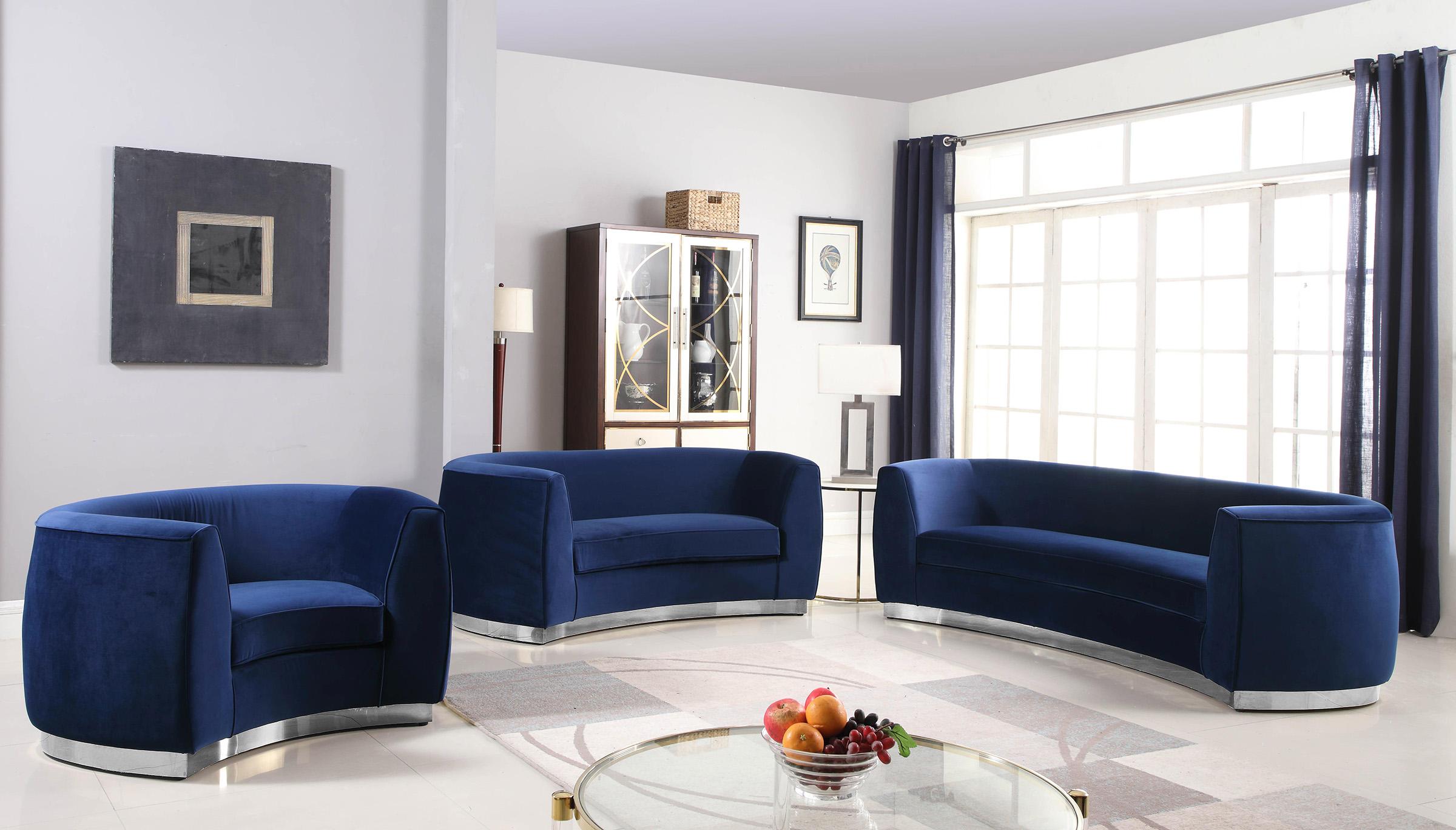 

    
Glam Navy Velvet Sofa Set 3Pcs Julian 621Navy-S Meridian Modern Contemporary
