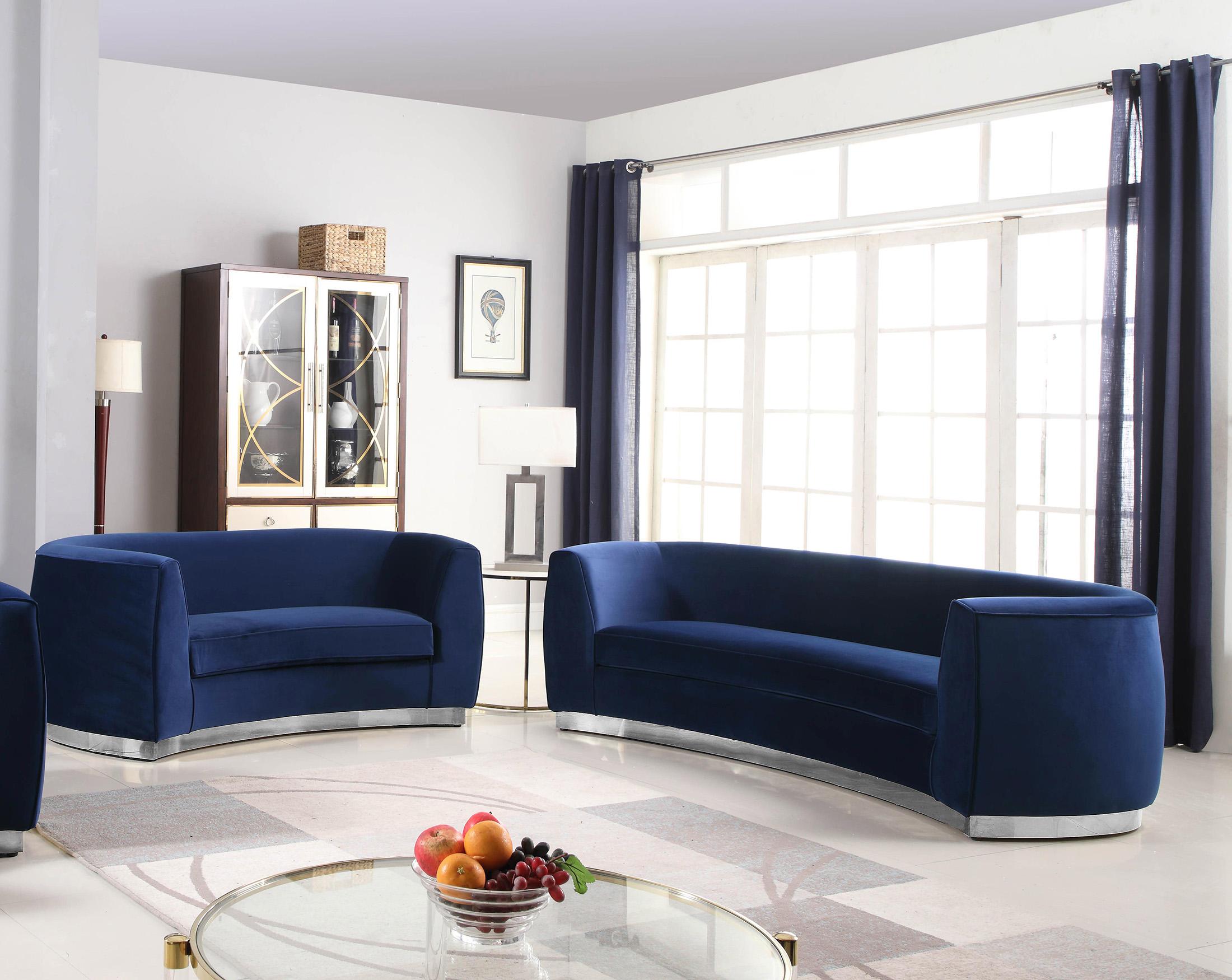 

    
Glam Navy Velvet Sofa Set 2Pcs Julian 621Navy-S Meridian Modern Contemporary
