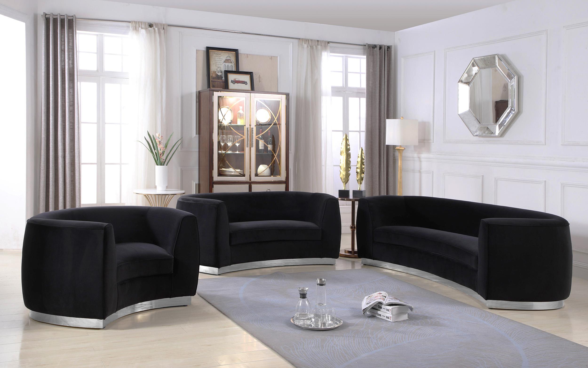 Contemporary, Modern Sofa Set Julian 621Black-S-Set-3 621Black-S-Set-3 in Black Soft Velvet